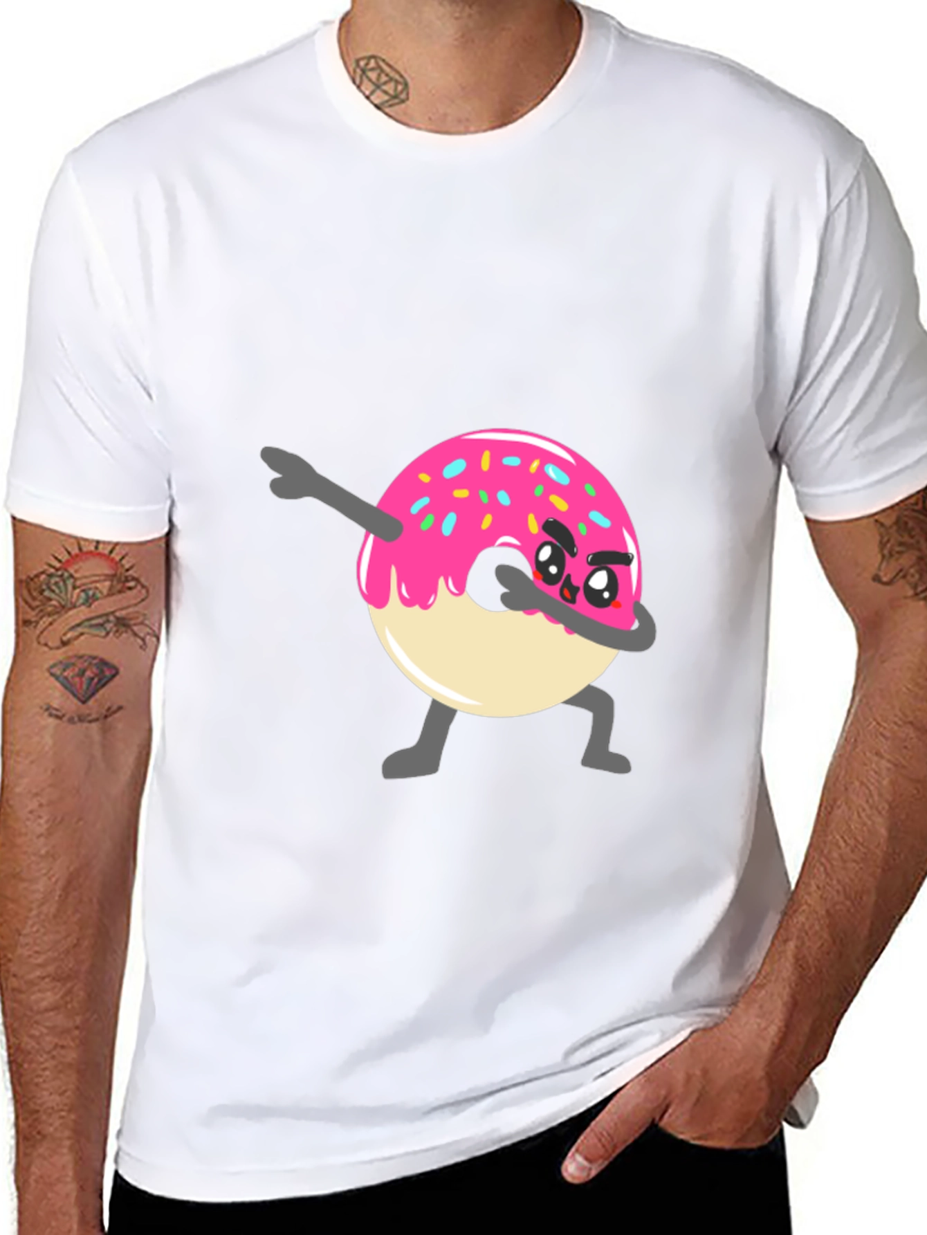Dabbing Donut Graphic Tee - Funny Cartoon T-Shirt