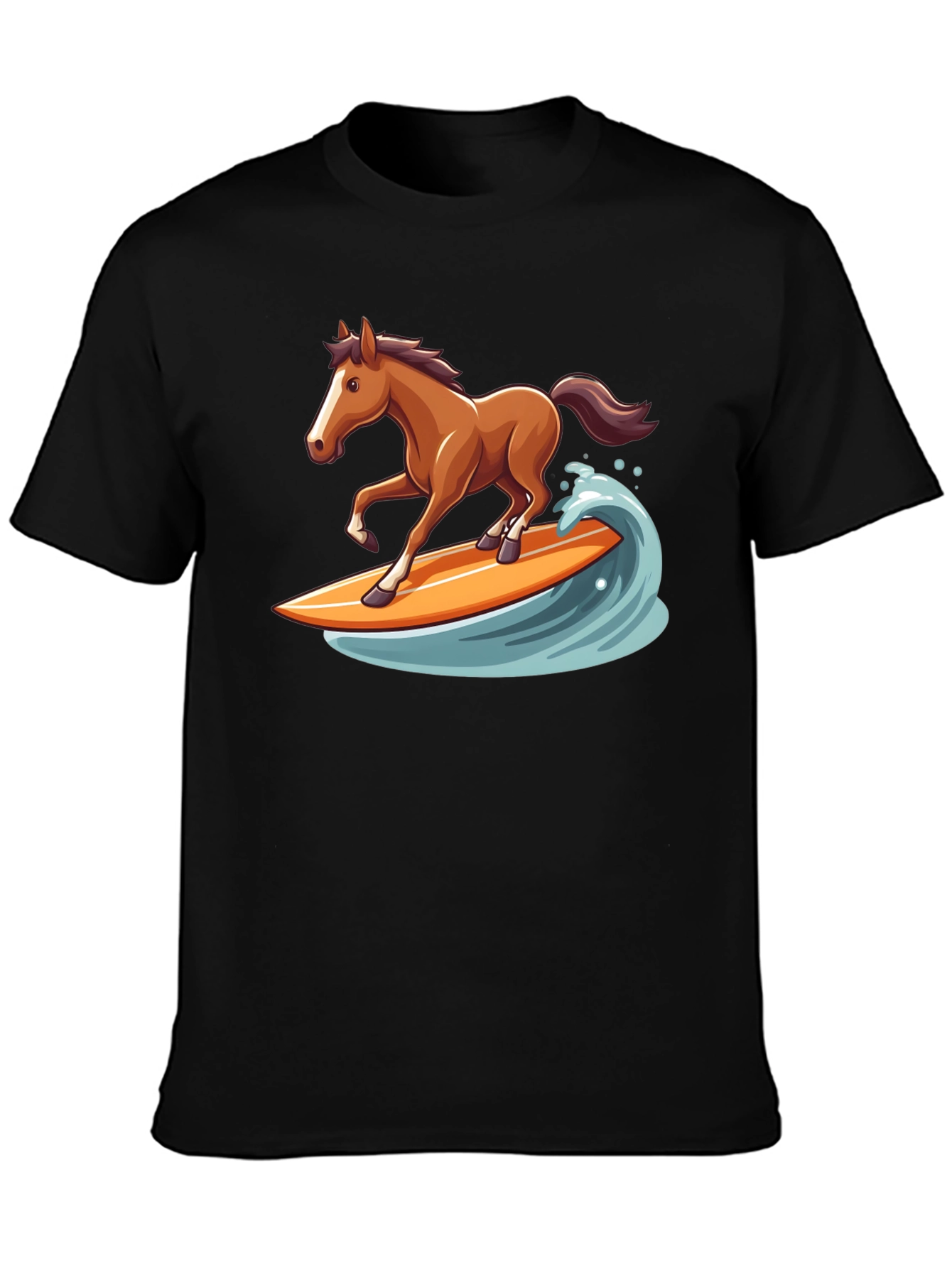Surfing Horse Graphic Tee - Black Cotton T-Shirt