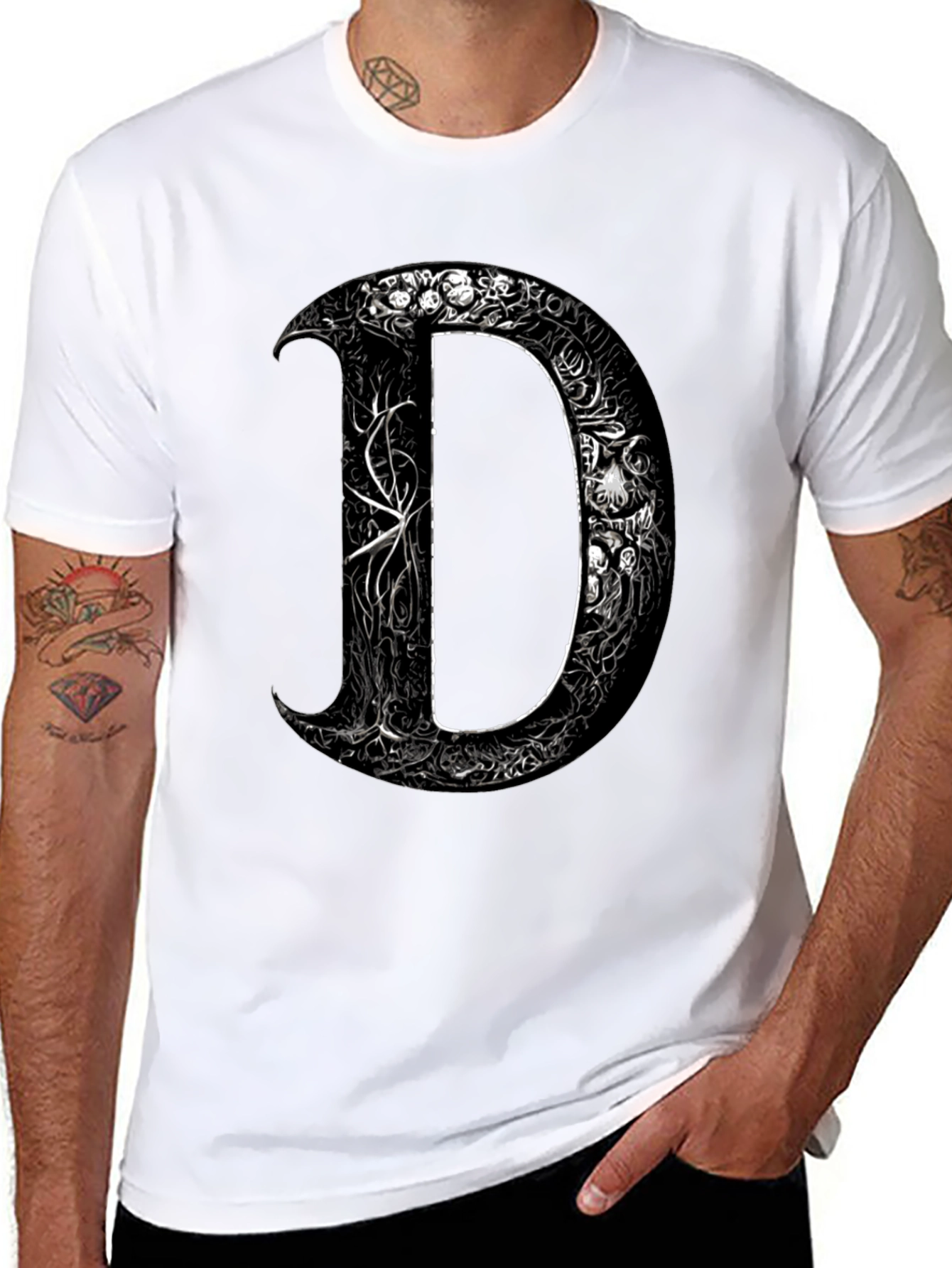 Ornate Initial D Graphic Tee - Black