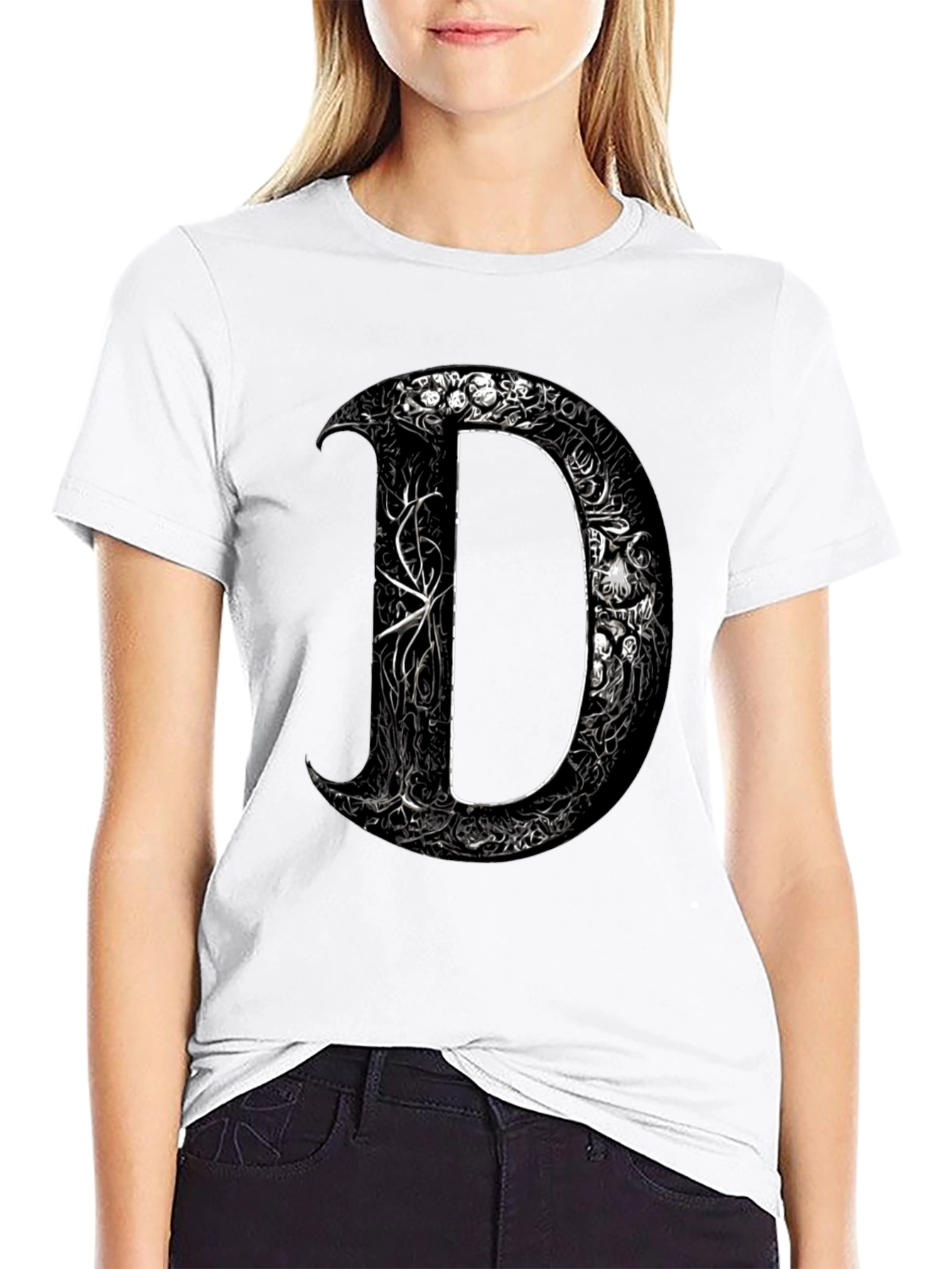 Ornate Initial D Graphic Tee - Black
