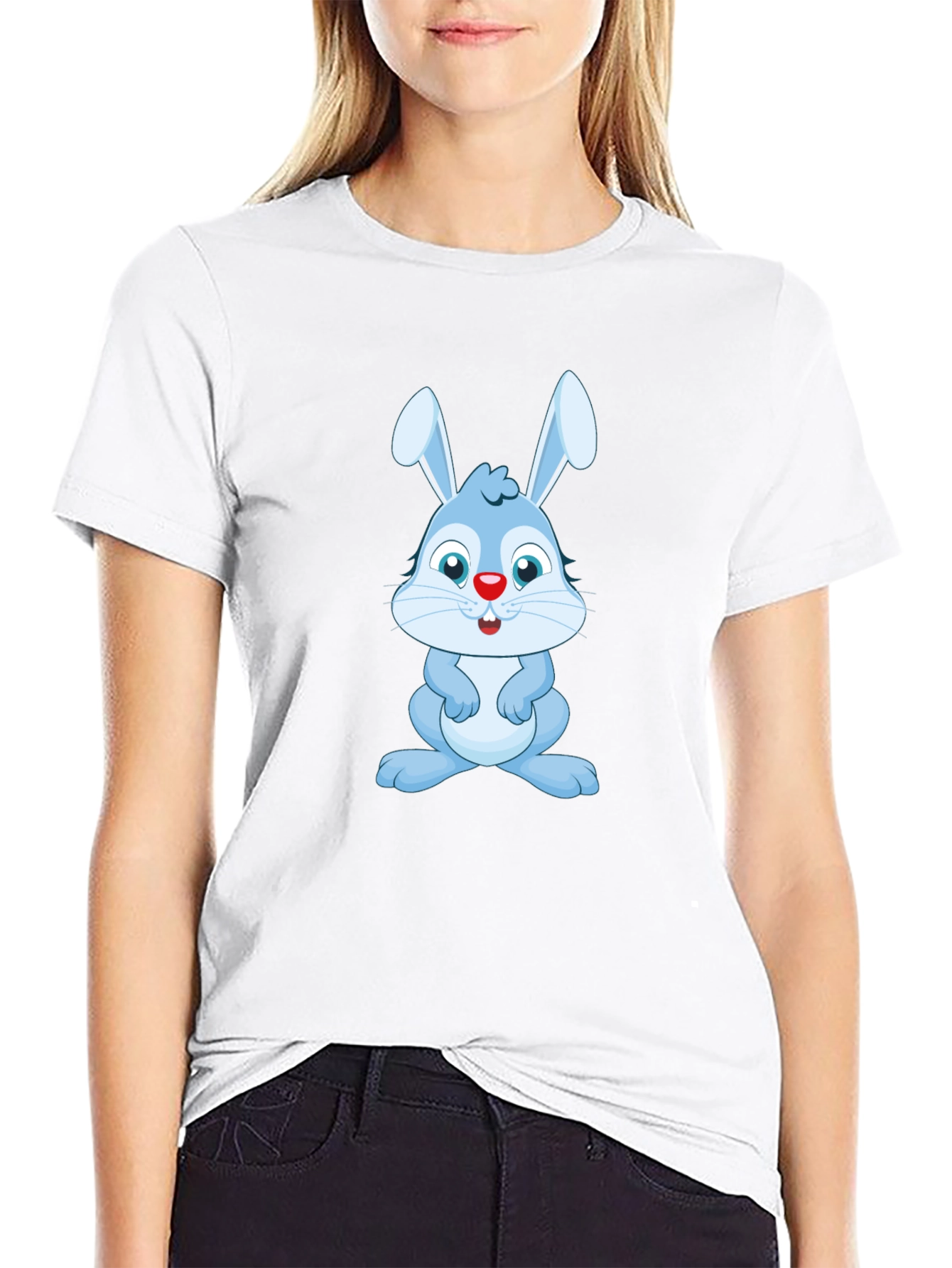 Cute Blue Bunny Graphic Tee - Soft Cotton Blend