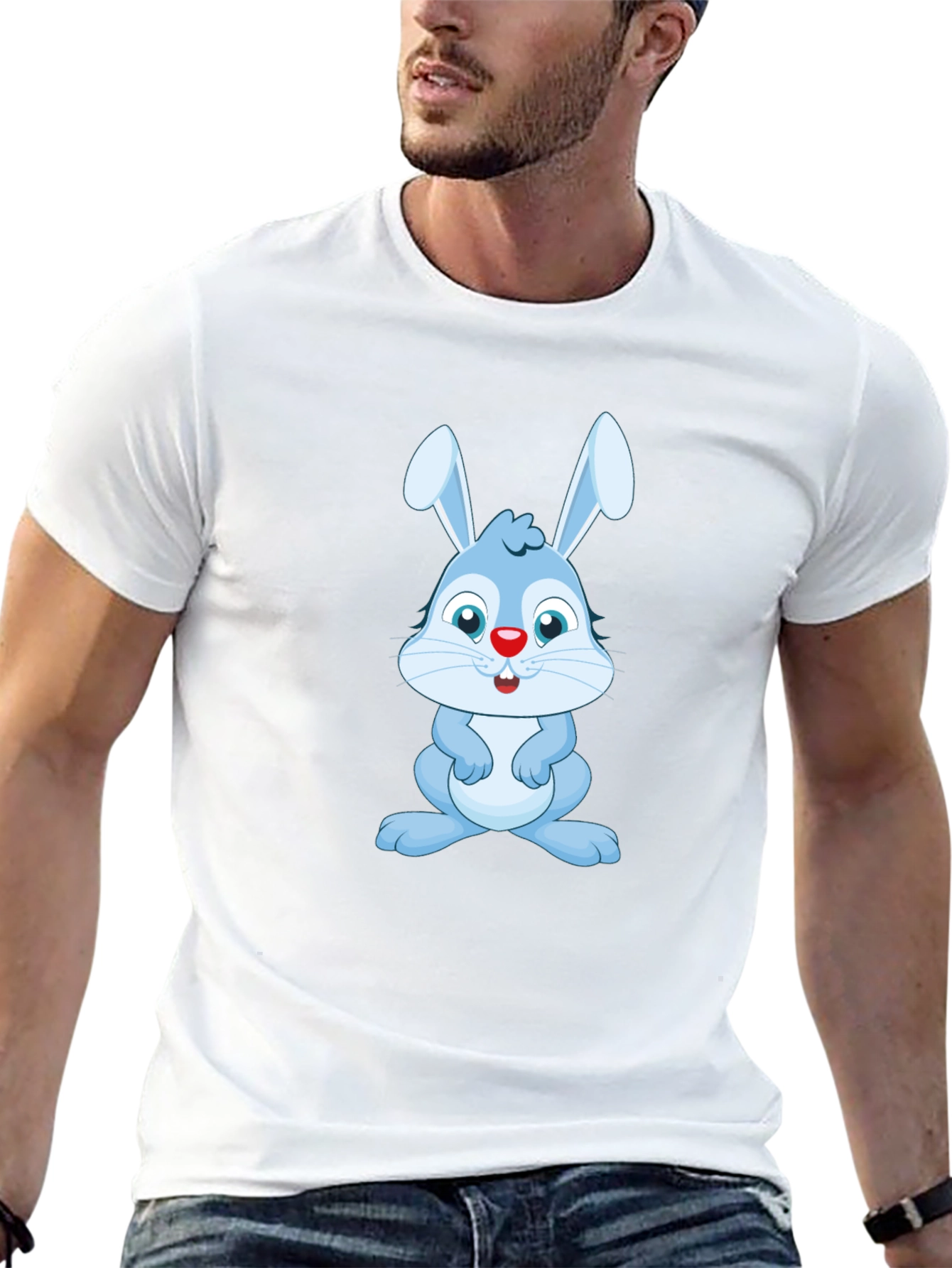 Cute Blue Bunny Graphic Tee - Soft Cotton Blend