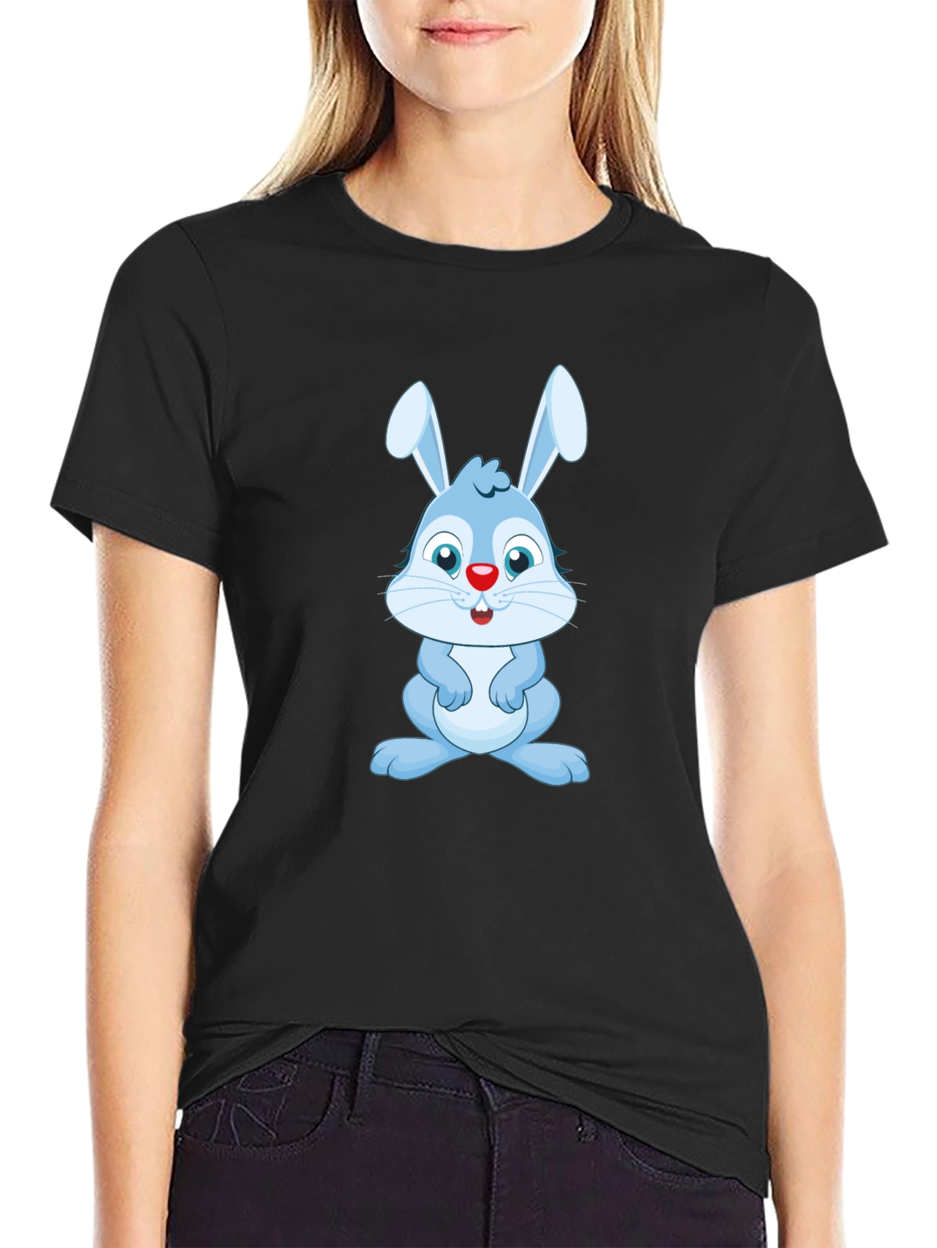 Cute Blue Bunny Graphic Tee - Soft Cotton Blend