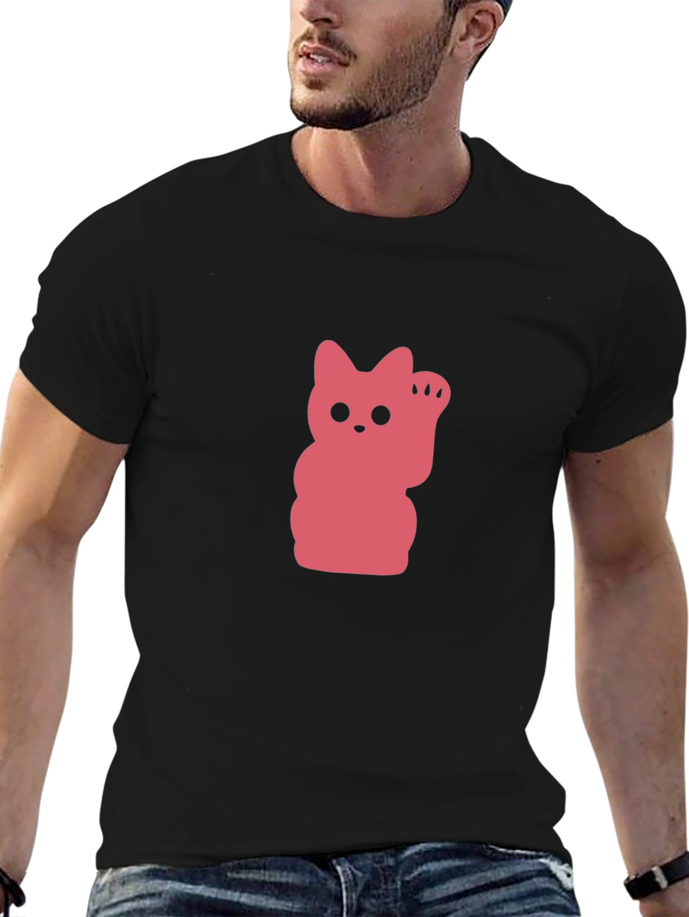 Lucky Cat Graphic T-Shirt - Black