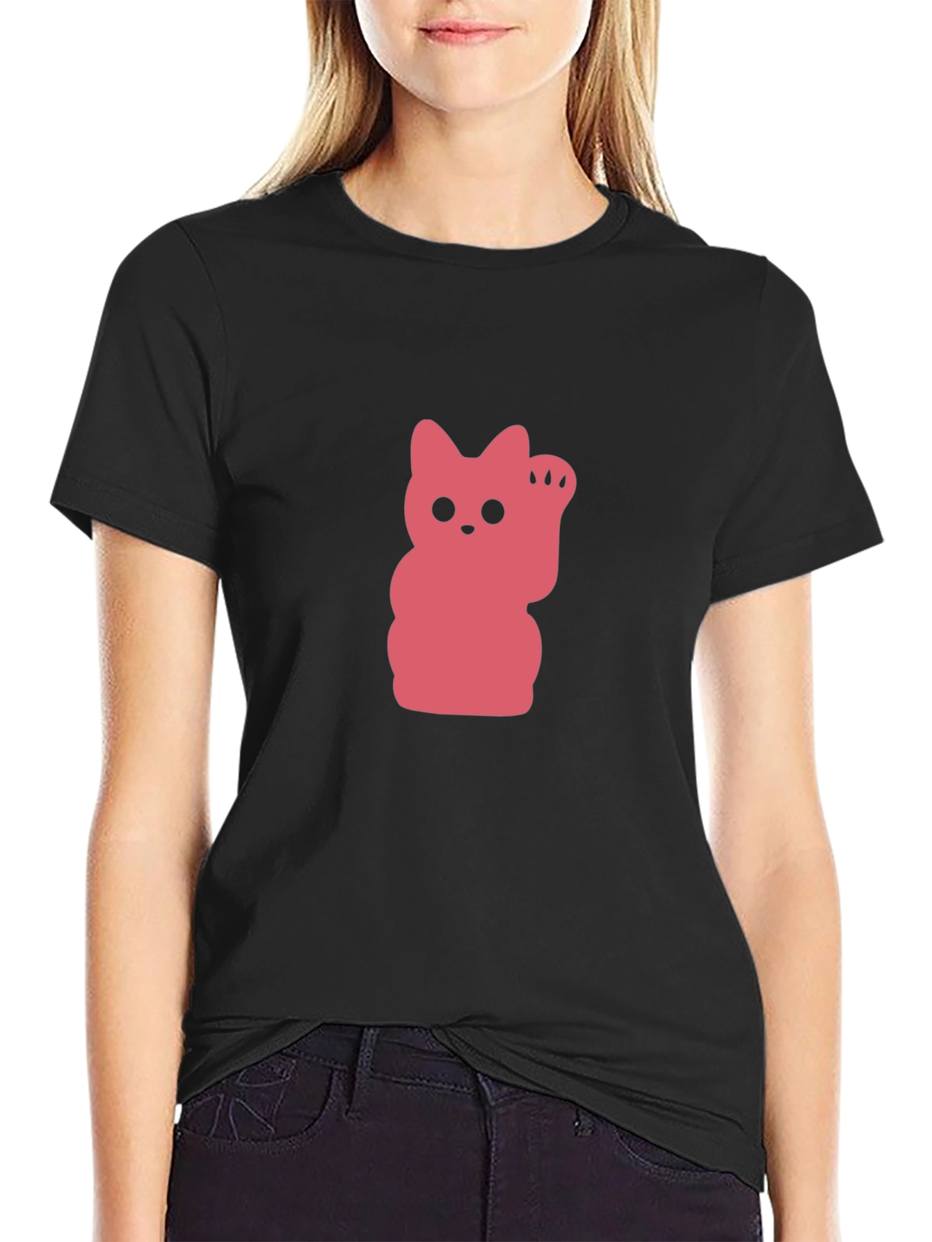 Lucky Cat Graphic T-Shirt - Black