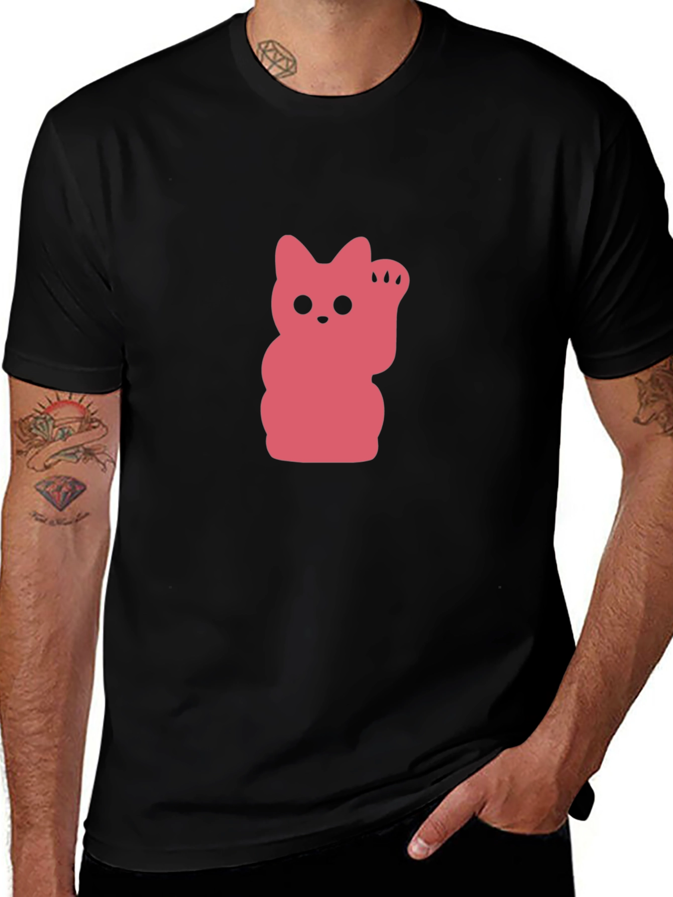 Lucky Cat Graphic T-Shirt - Black