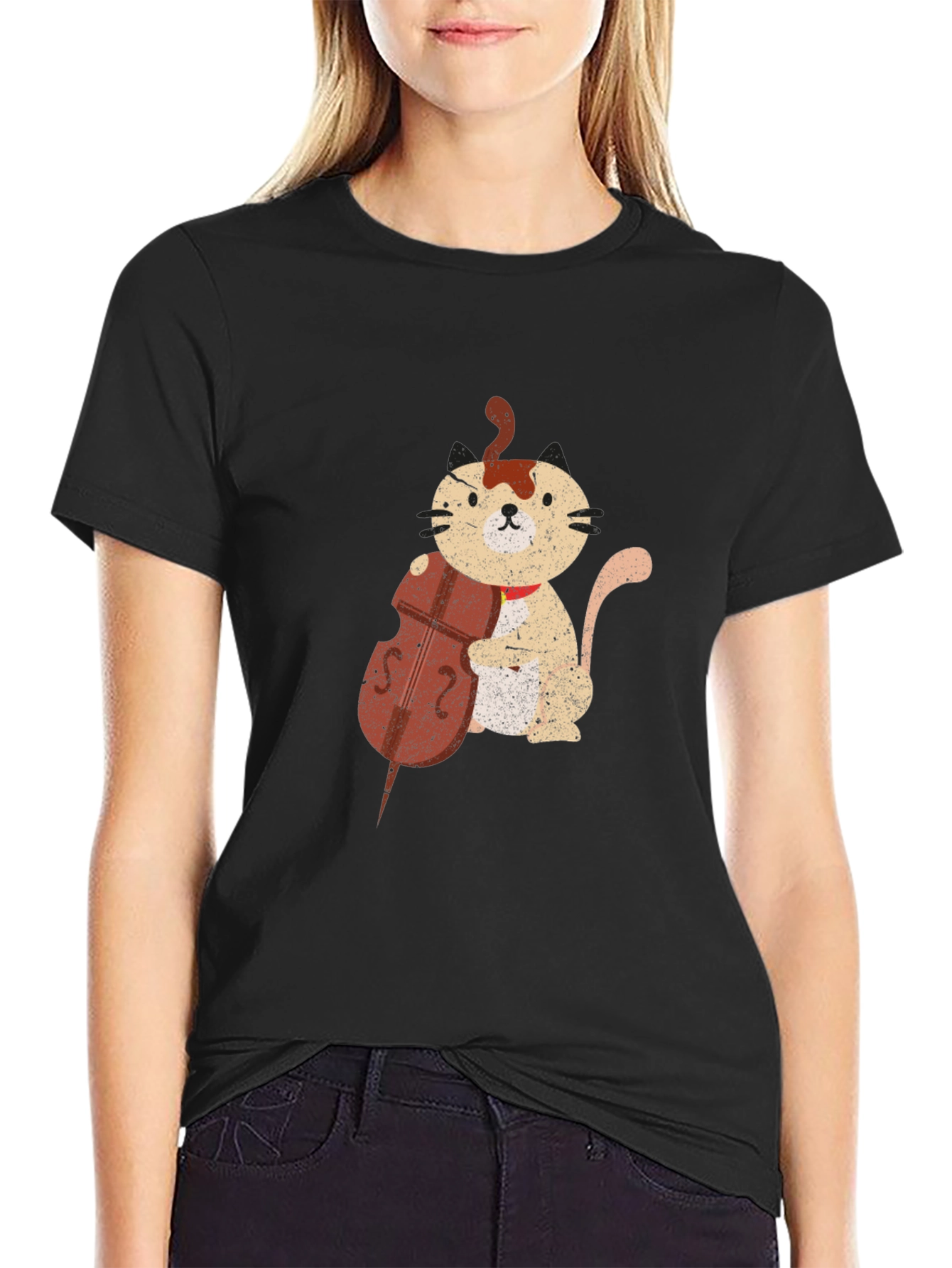 Cat Cello Black T-Shirt