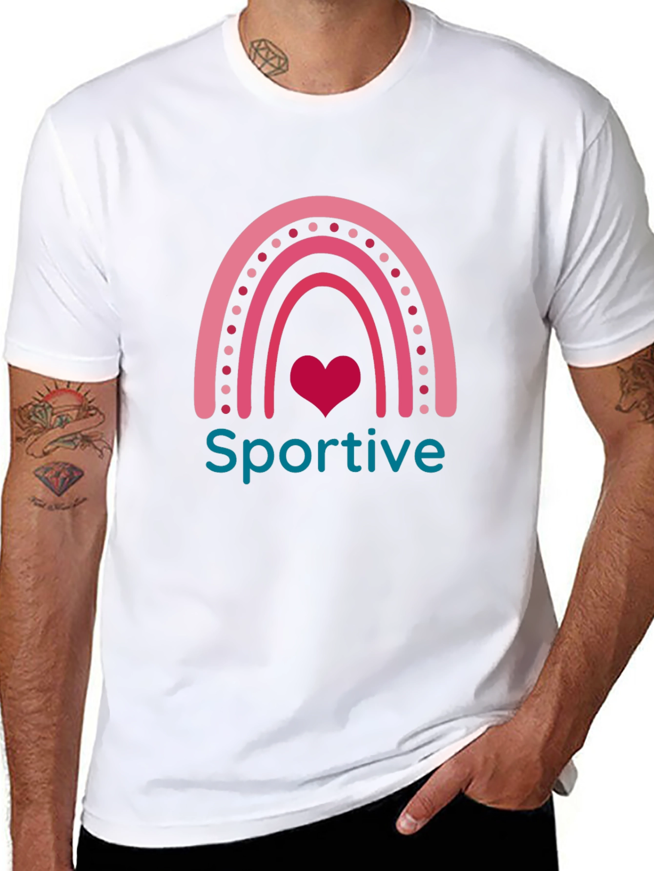 Sportive Rainbow Heart Graphic Tee - Black