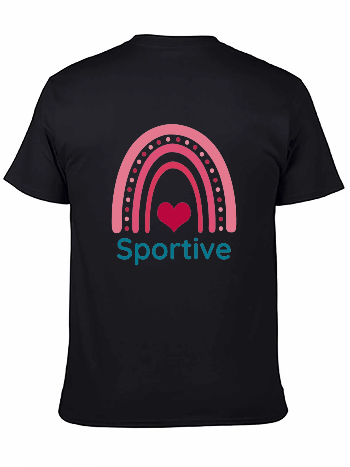 Sportive Rainbow Heart Graphic Tee - Black
