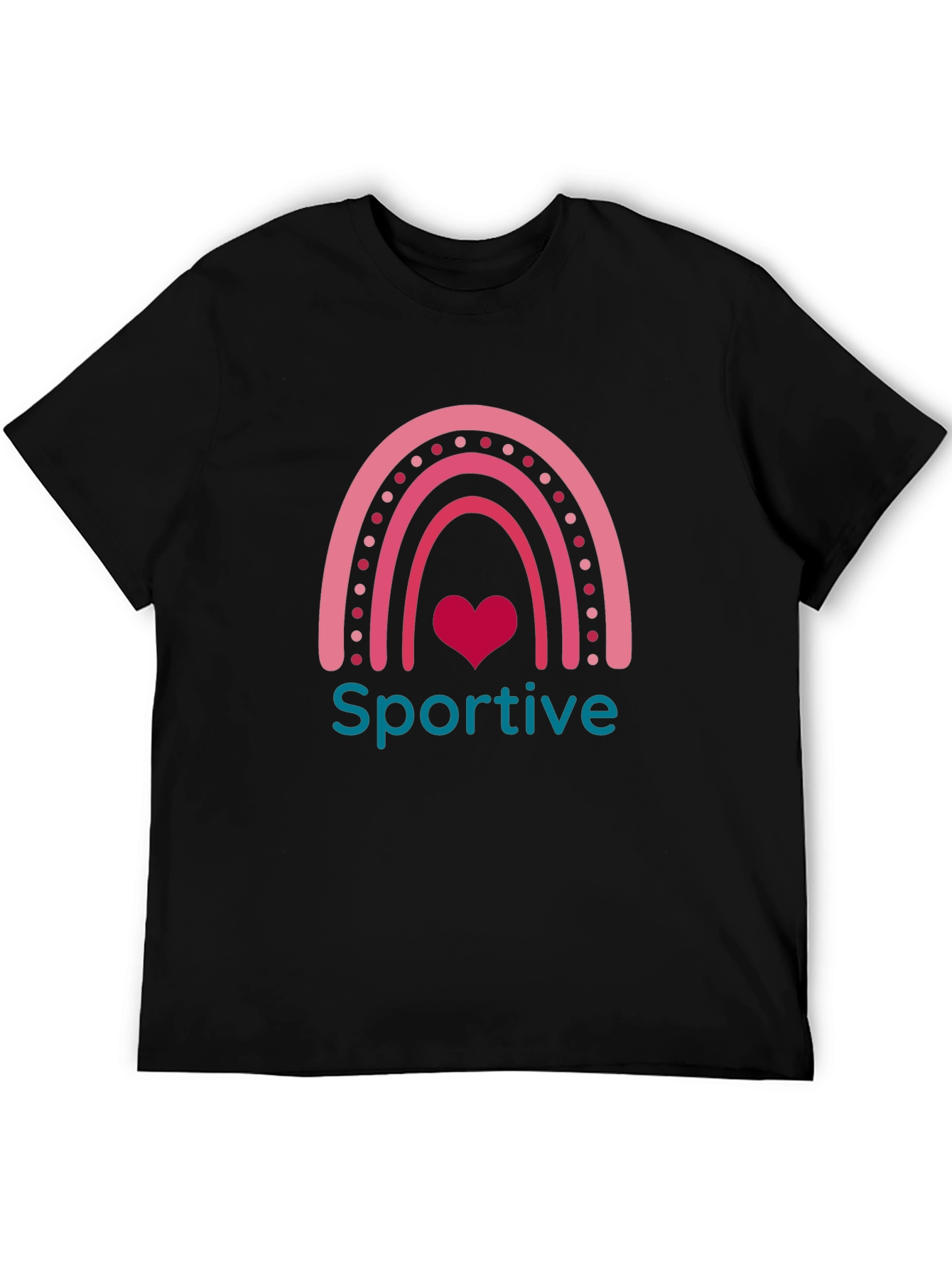 Sportive Rainbow Heart Graphic Tee - Black