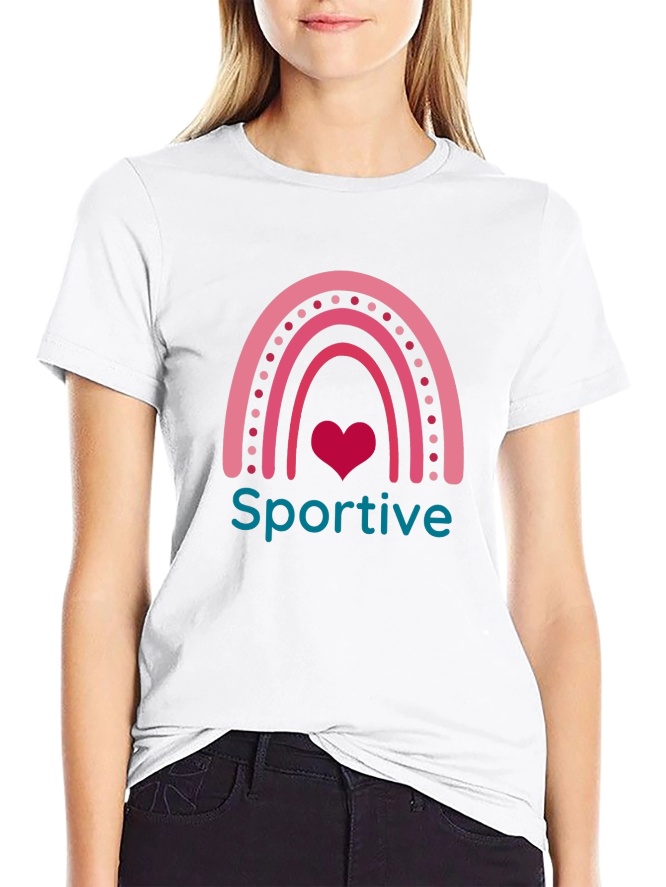 Sportive Rainbow Heart Graphic Tee - Black