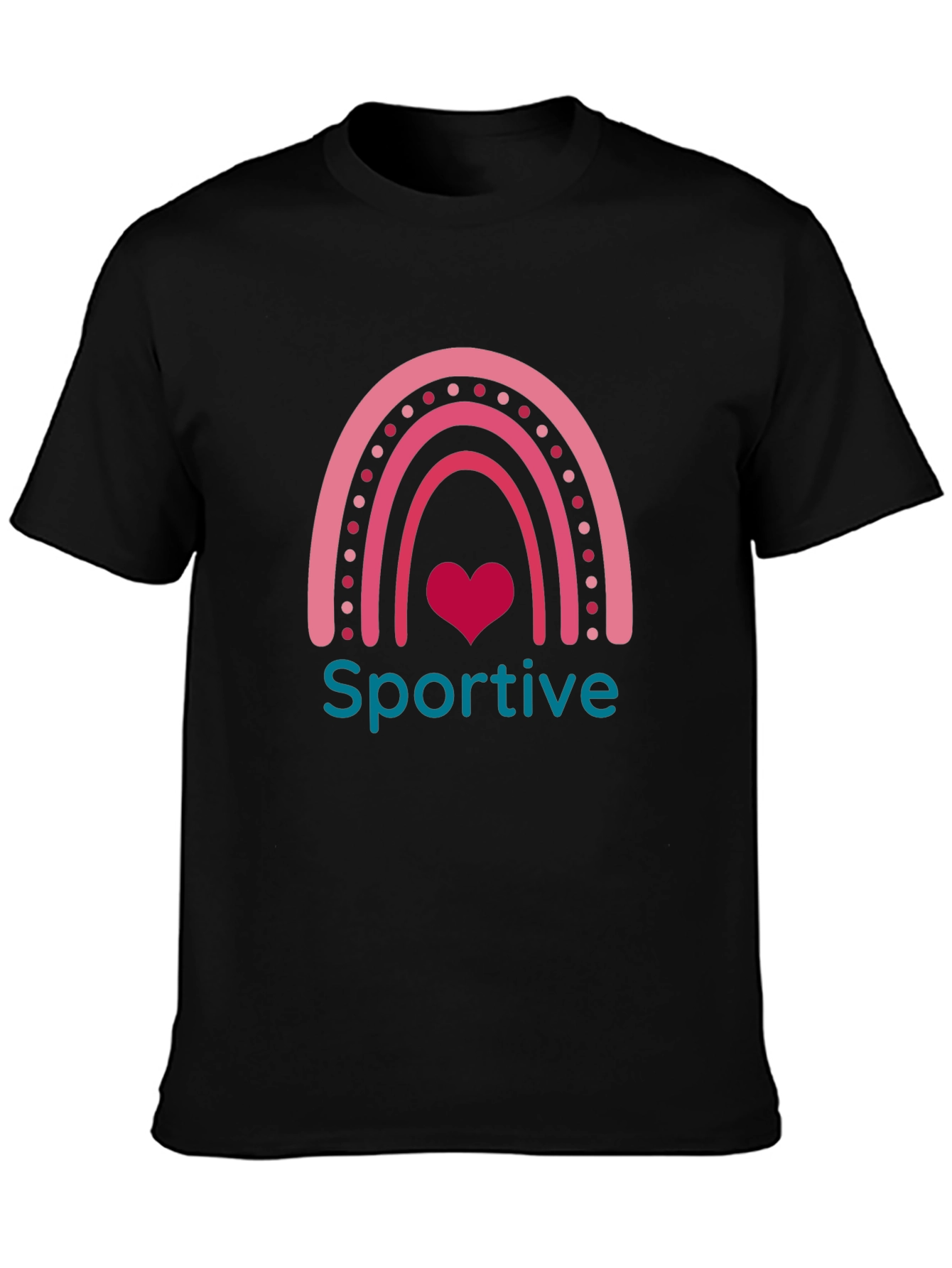 Sportive Rainbow Heart Graphic Tee - Black