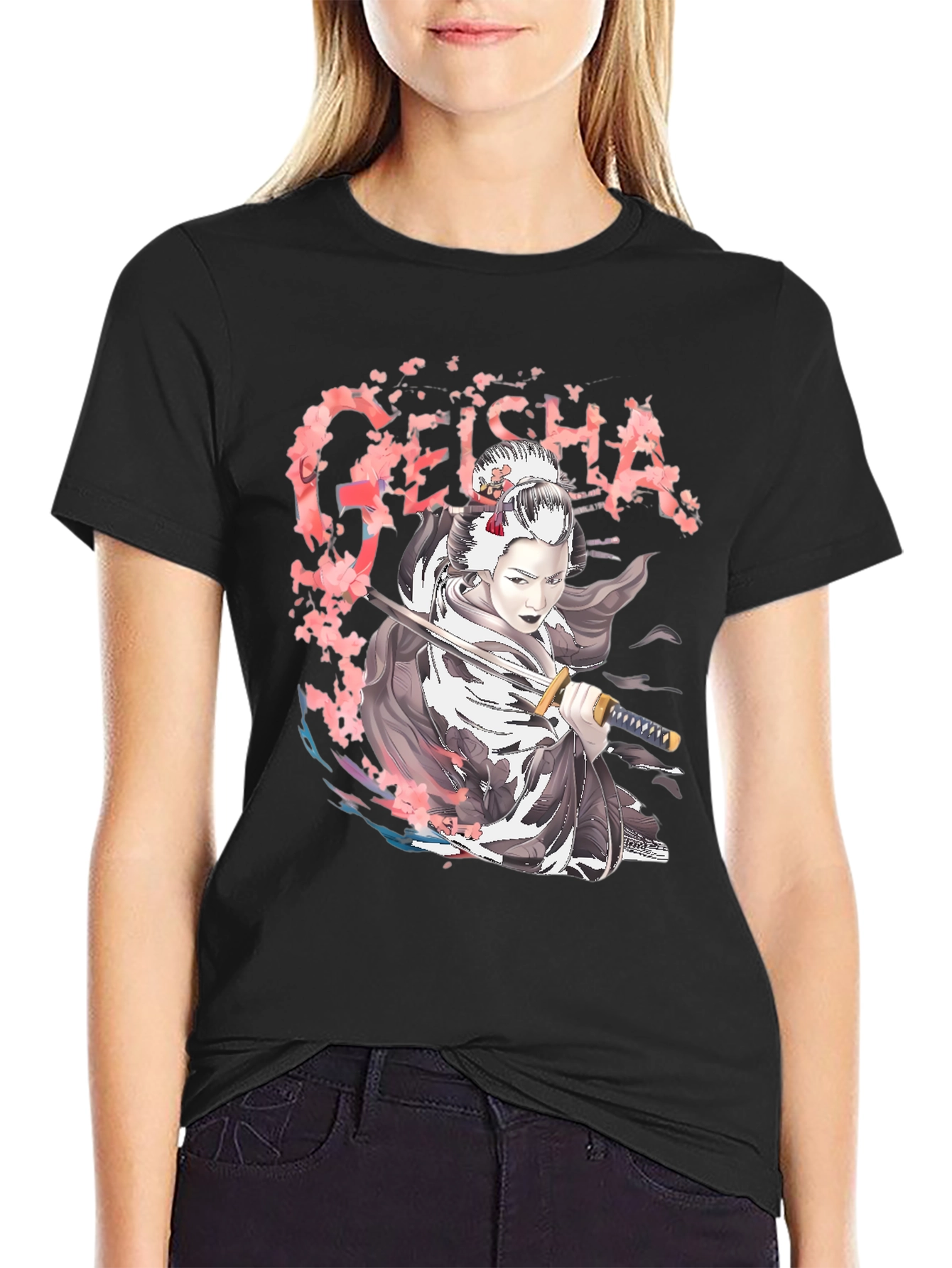 Geisha Graphic Tee - Japanese Sword T-Shirt
