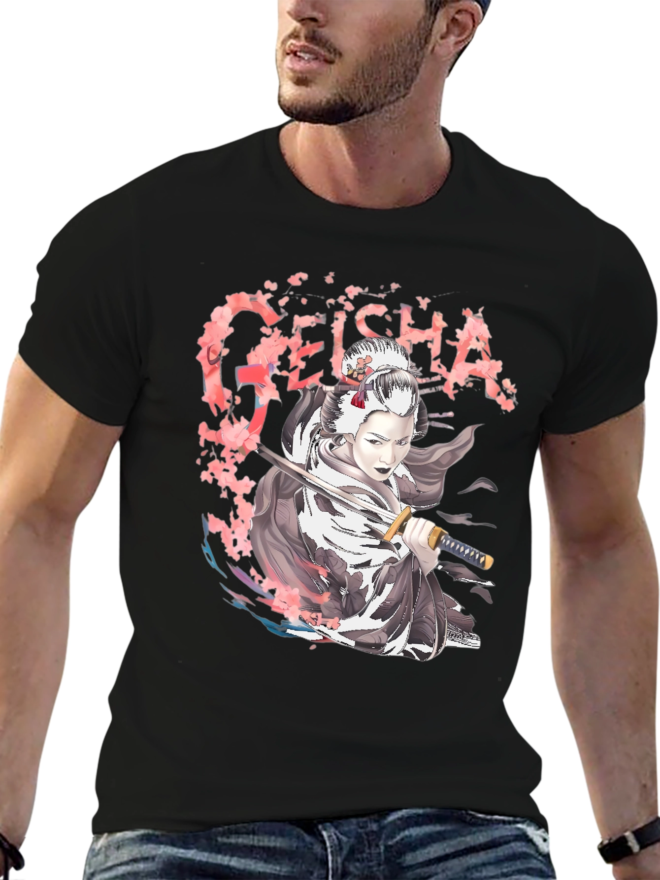 Geisha Graphic Tee - Japanese Sword T-Shirt