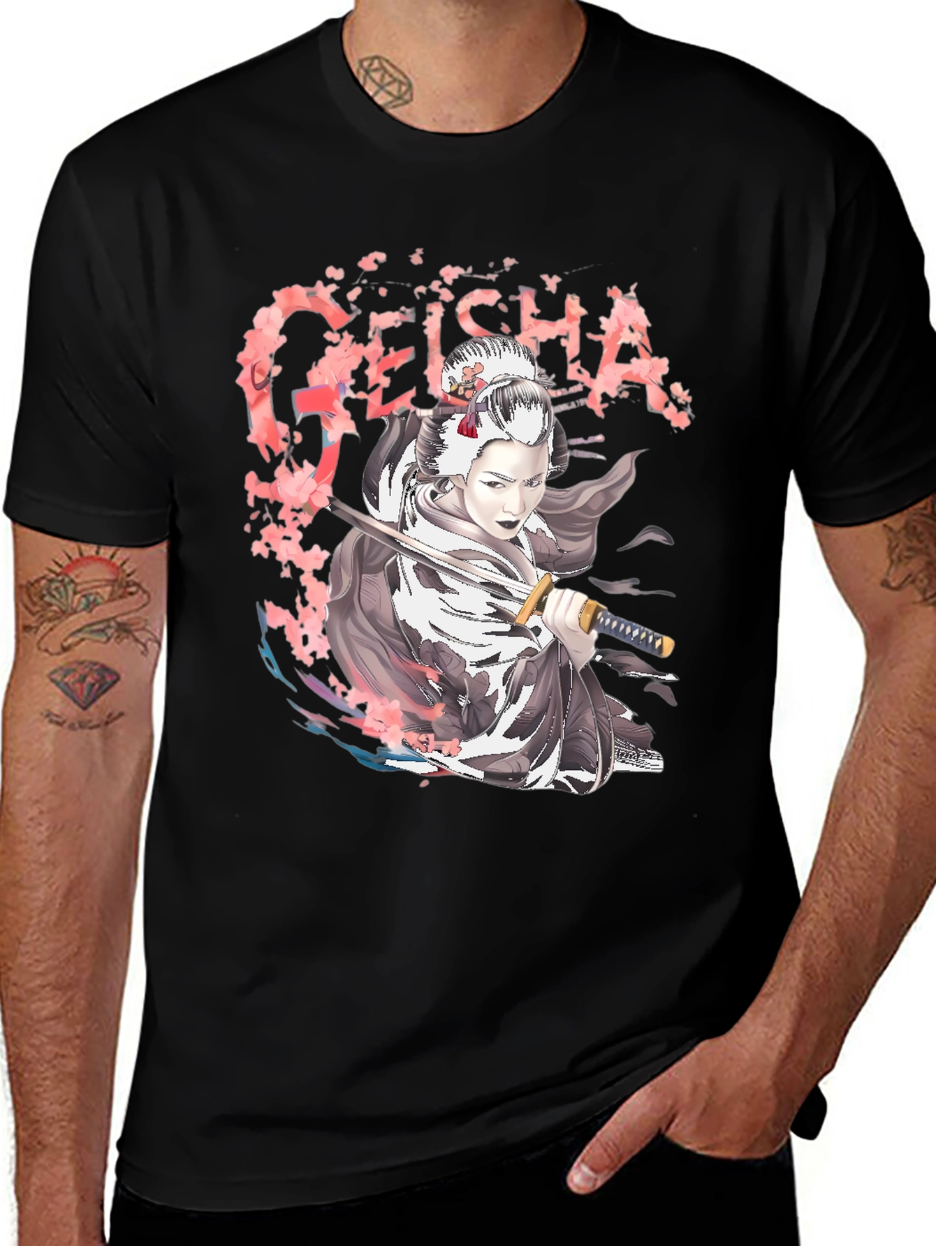Geisha Graphic Tee - Japanese Sword T-Shirt
