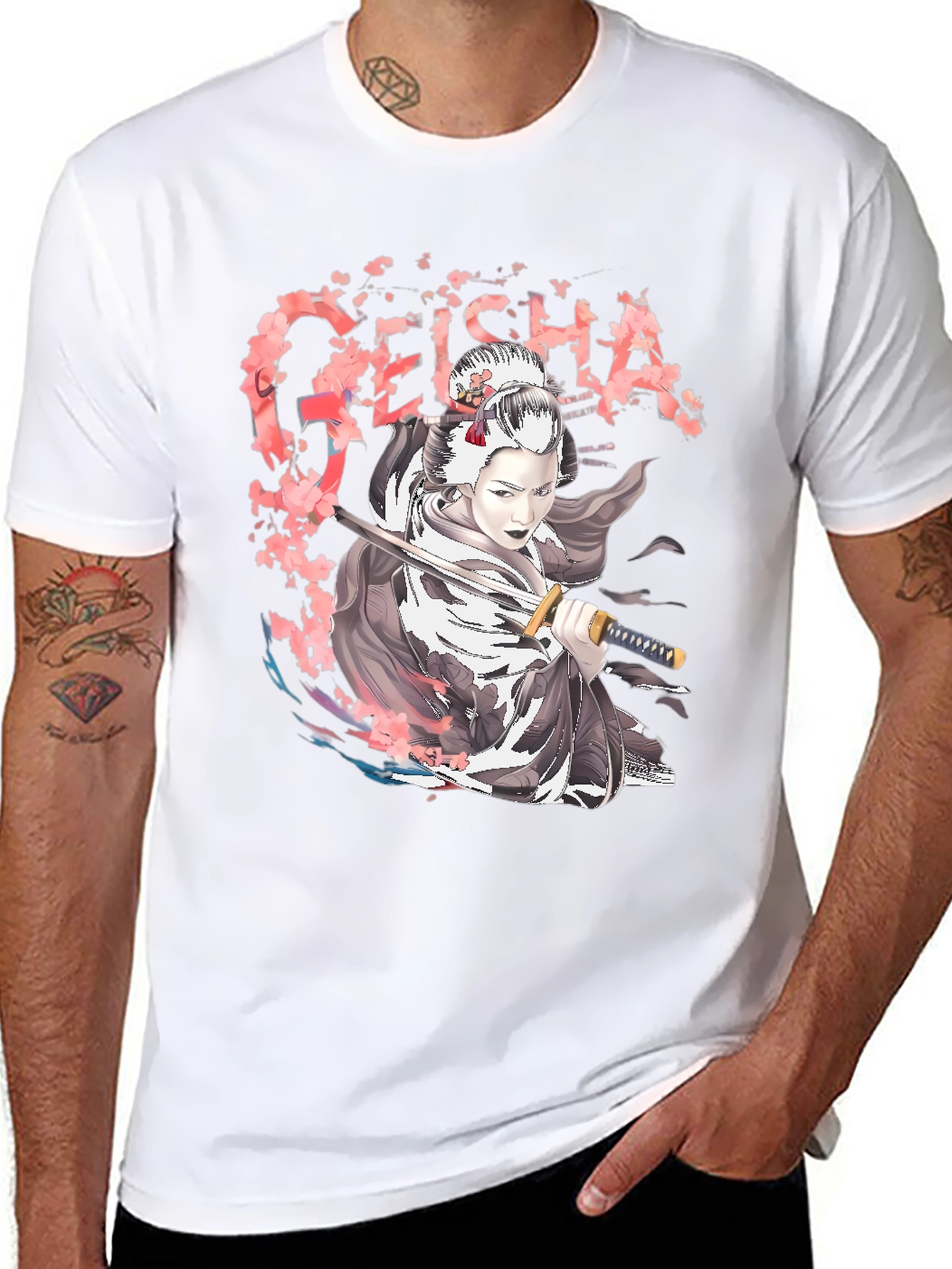 Geisha Graphic Tee - Japanese Sword T-Shirt