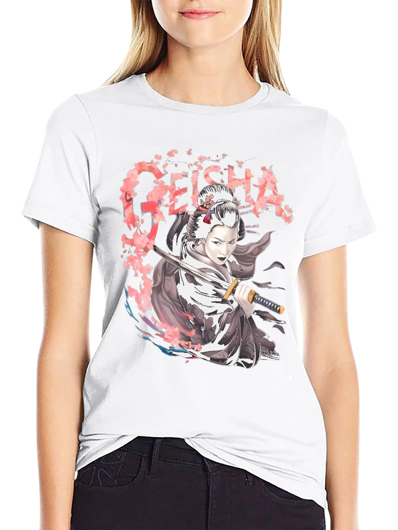 Geisha Graphic Tee - Japanese Sword T-Shirt