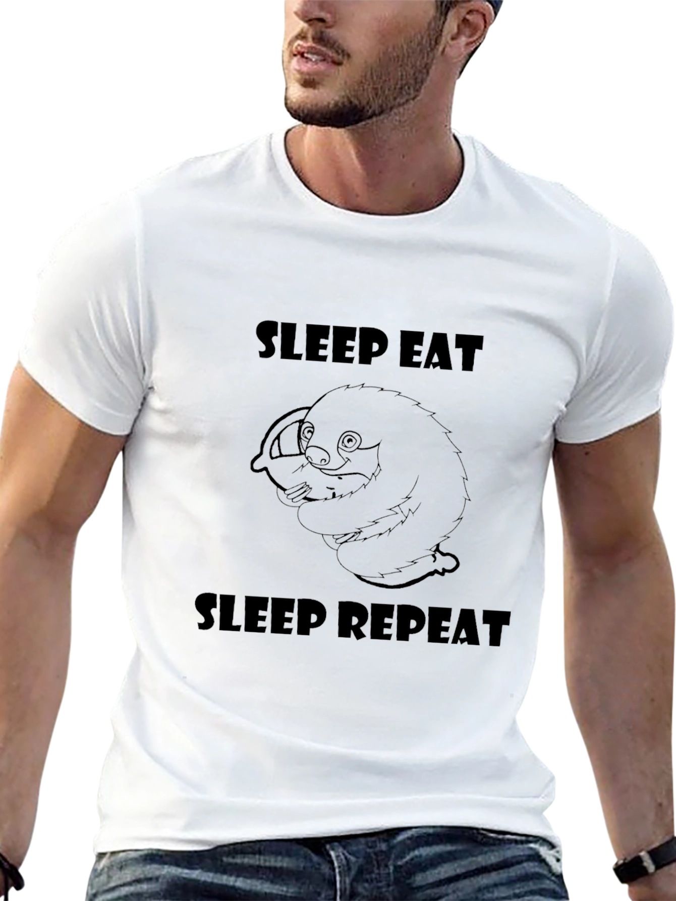 Sleep Eat Repeat Sloth Graphic Tee - Black