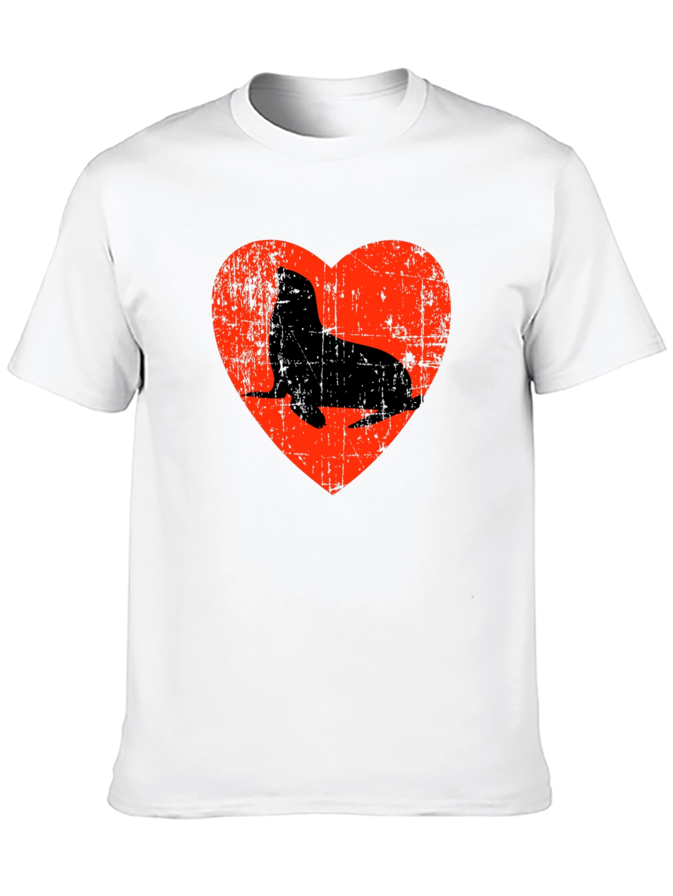 Seal Heart Distressed Graphic Black T-Shirt
