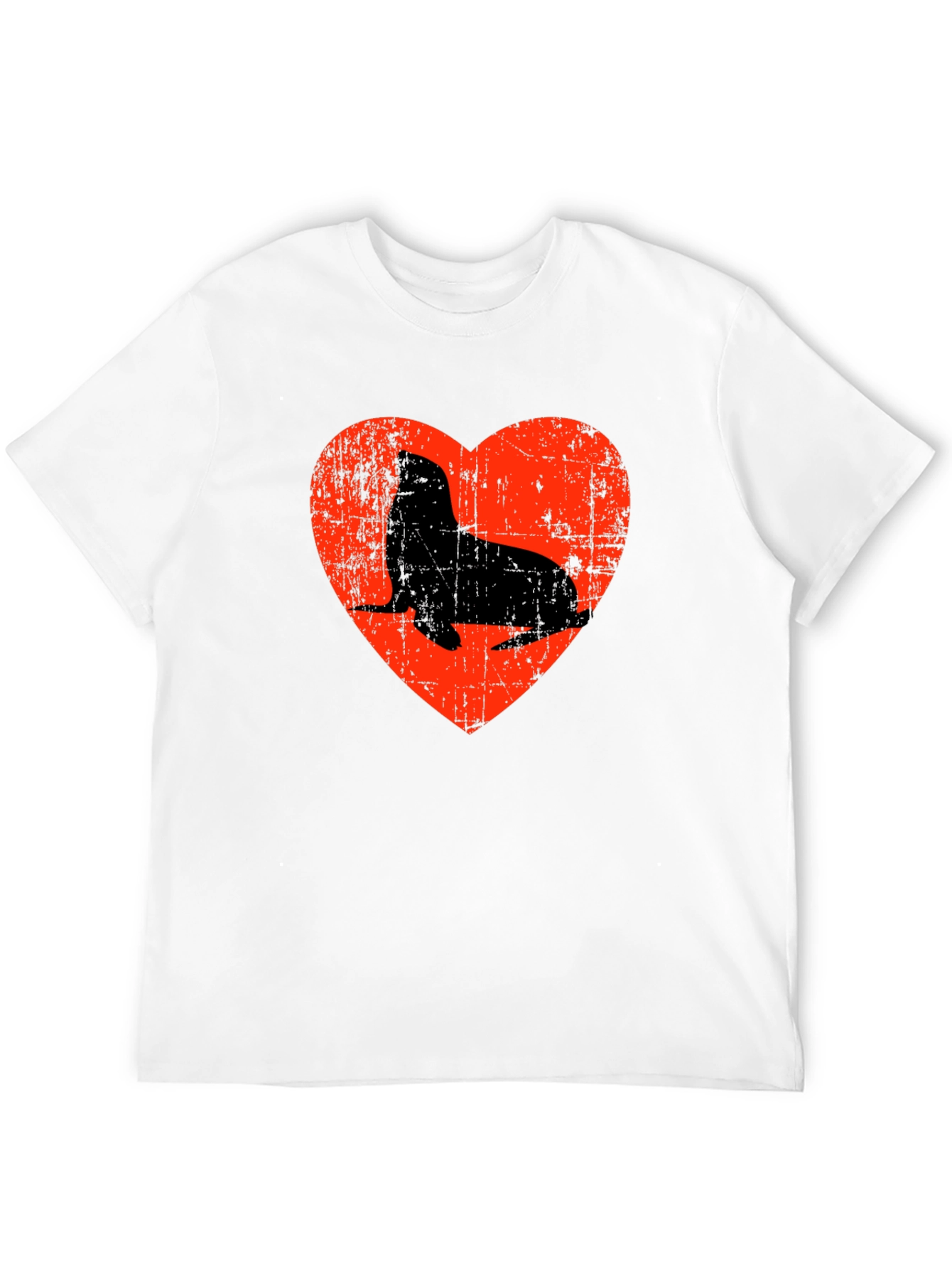 Seal Heart Distressed Graphic Black T-Shirt