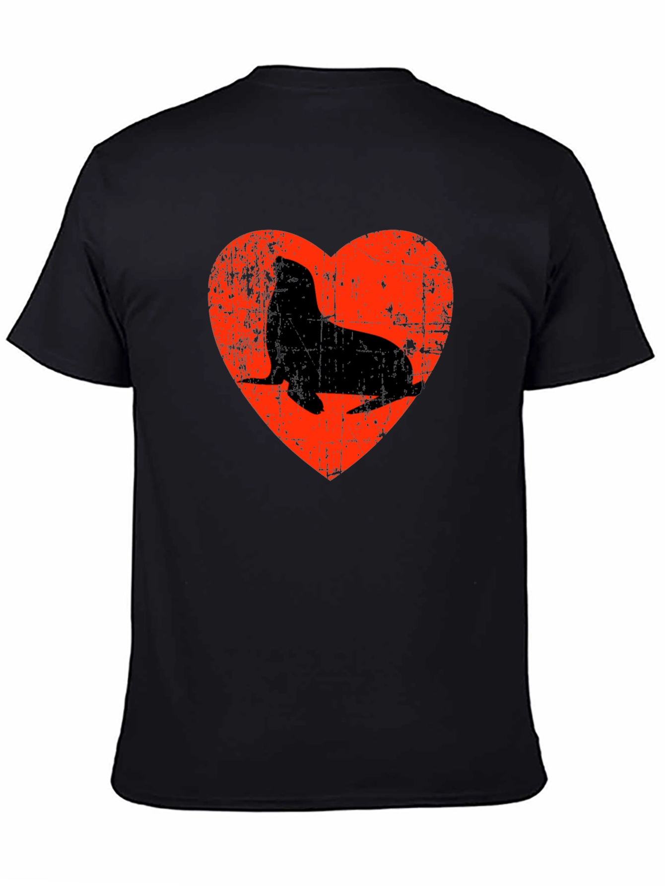Seal Heart Distressed Graphic Black T-Shirt
