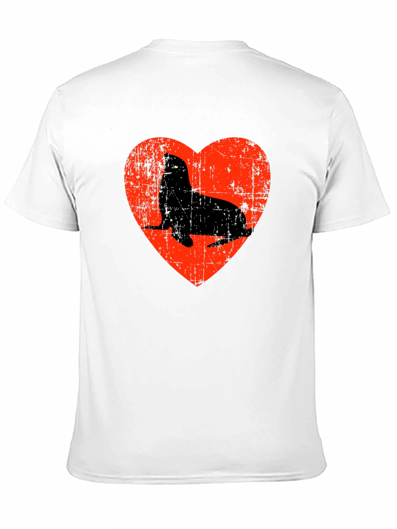 Seal Heart Distressed Graphic Black T-Shirt