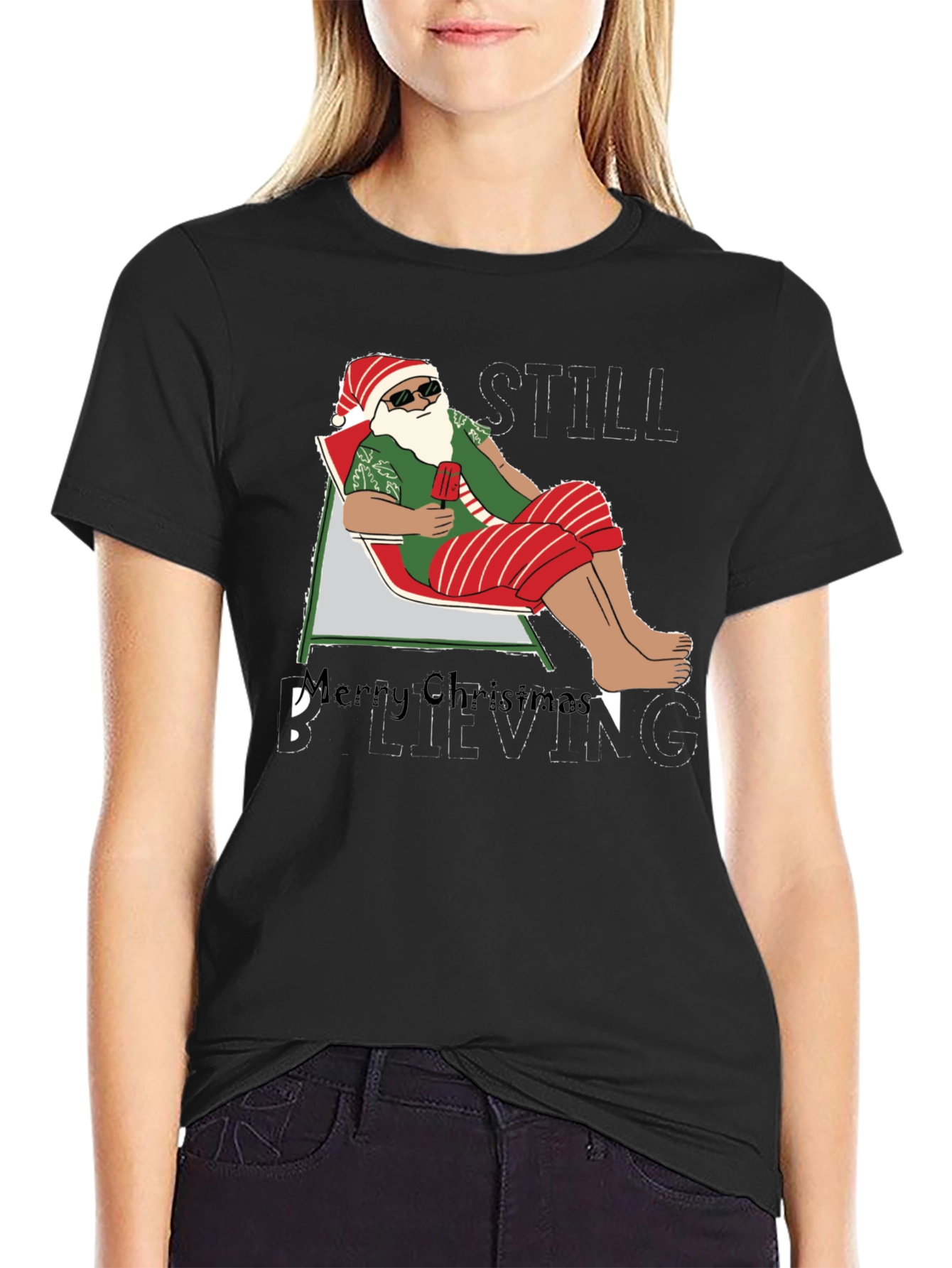 Santa Beach T-Shirt - Merry Christmas Believing Still