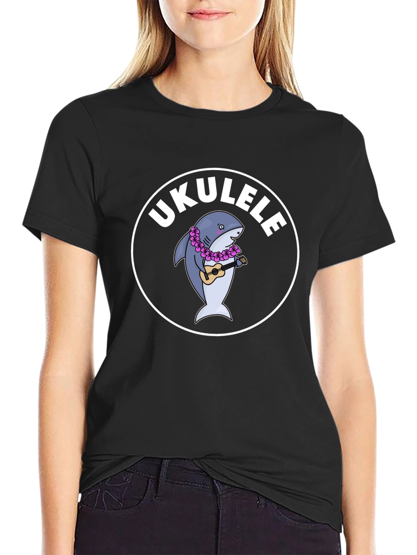 Ukulele Shark Black T-Shirt
