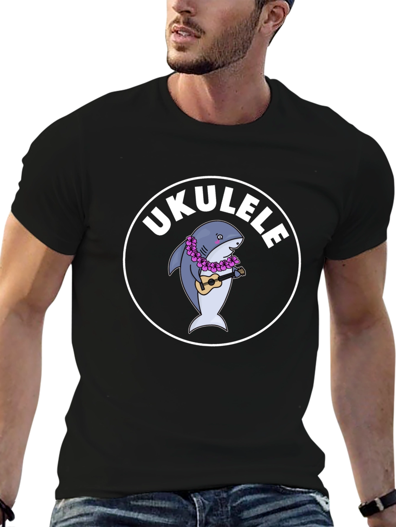Ukulele Shark Black T-Shirt