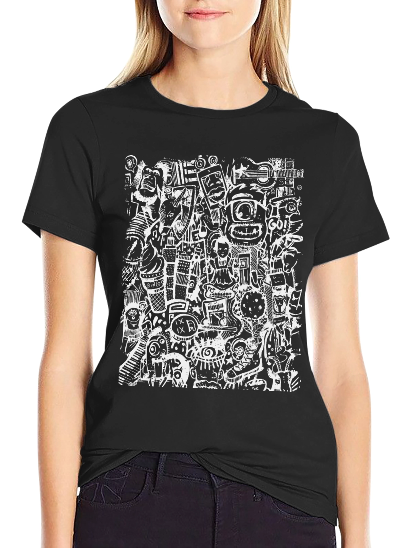 Doodle Art Graphic Print Tee