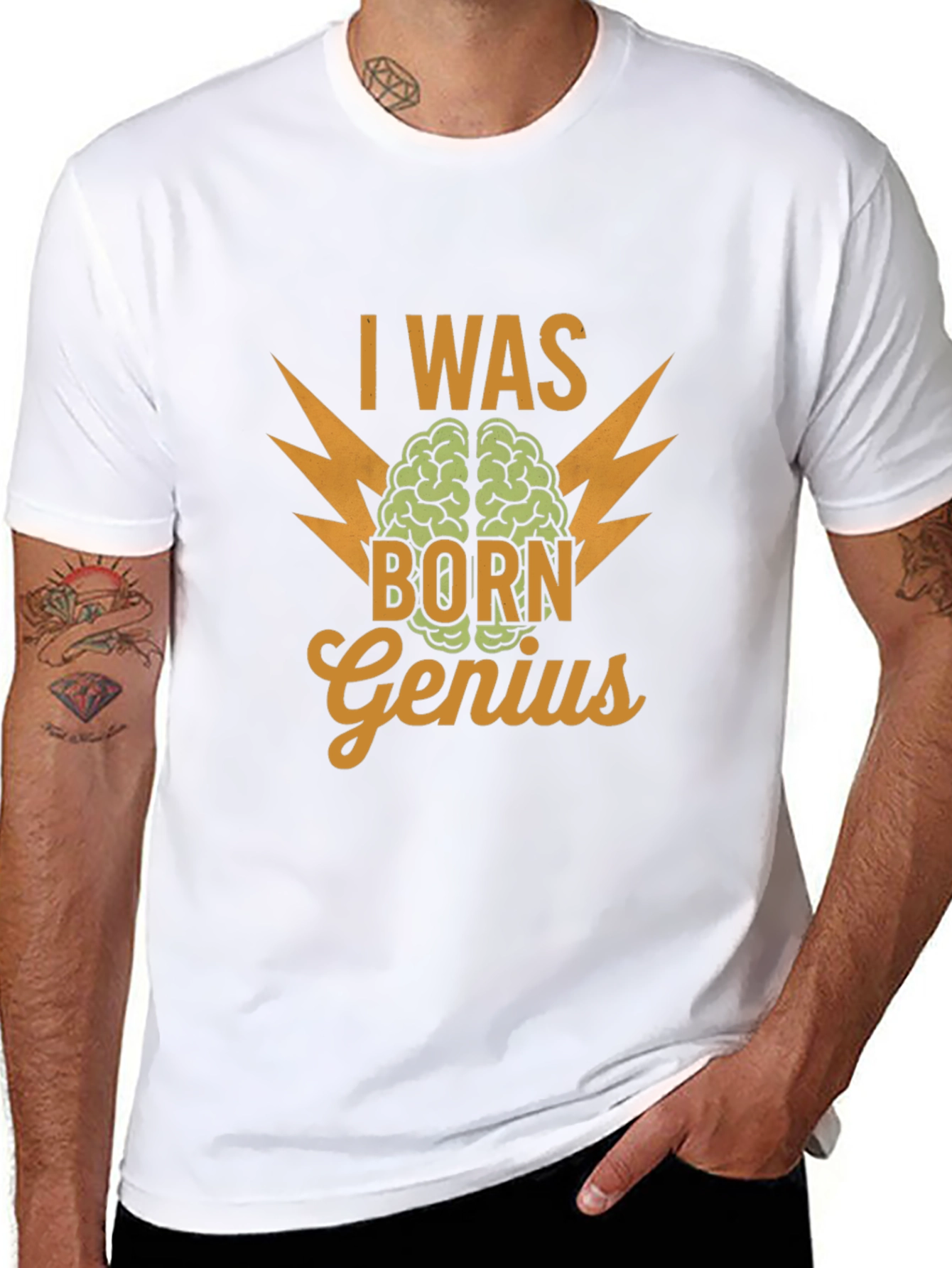 I Was Born Genius Black Graphic T-Shirt