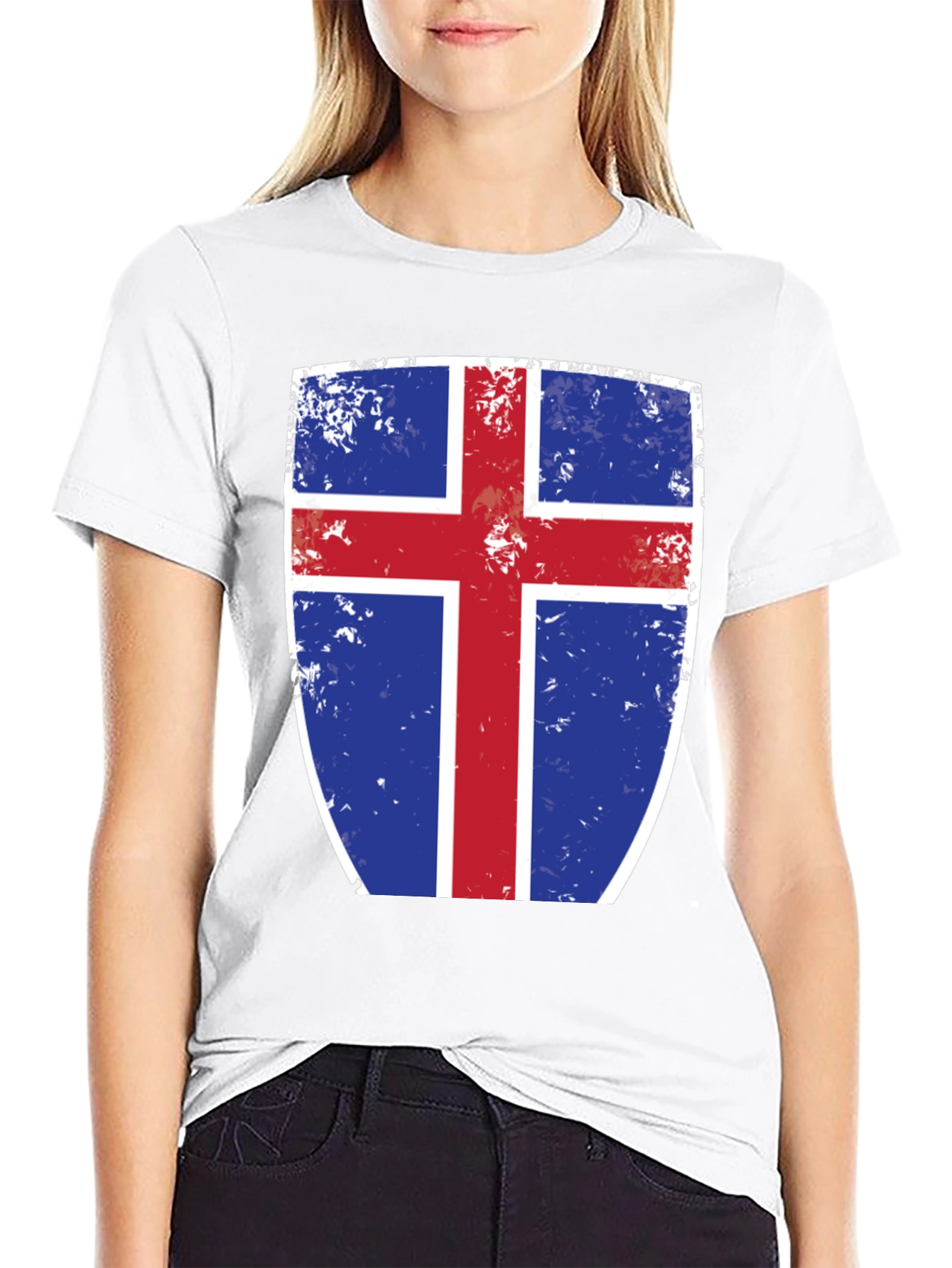 Icelandic Flag Shield Graphic Tee - Black Cotton T-Shirt