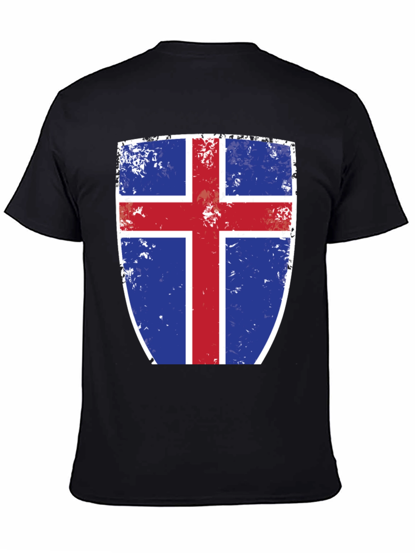 Icelandic Flag Shield Graphic Tee - Black Cotton T-Shirt