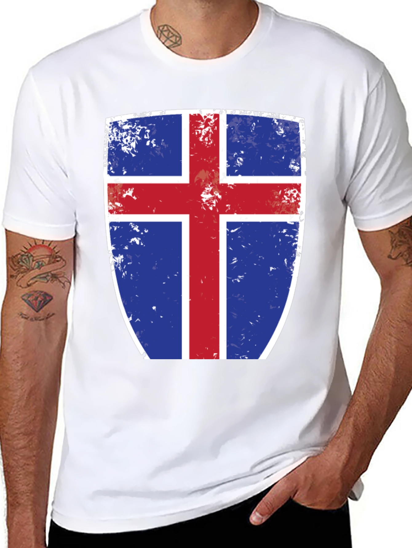 Icelandic Flag Shield Graphic Tee - Black Cotton T-Shirt