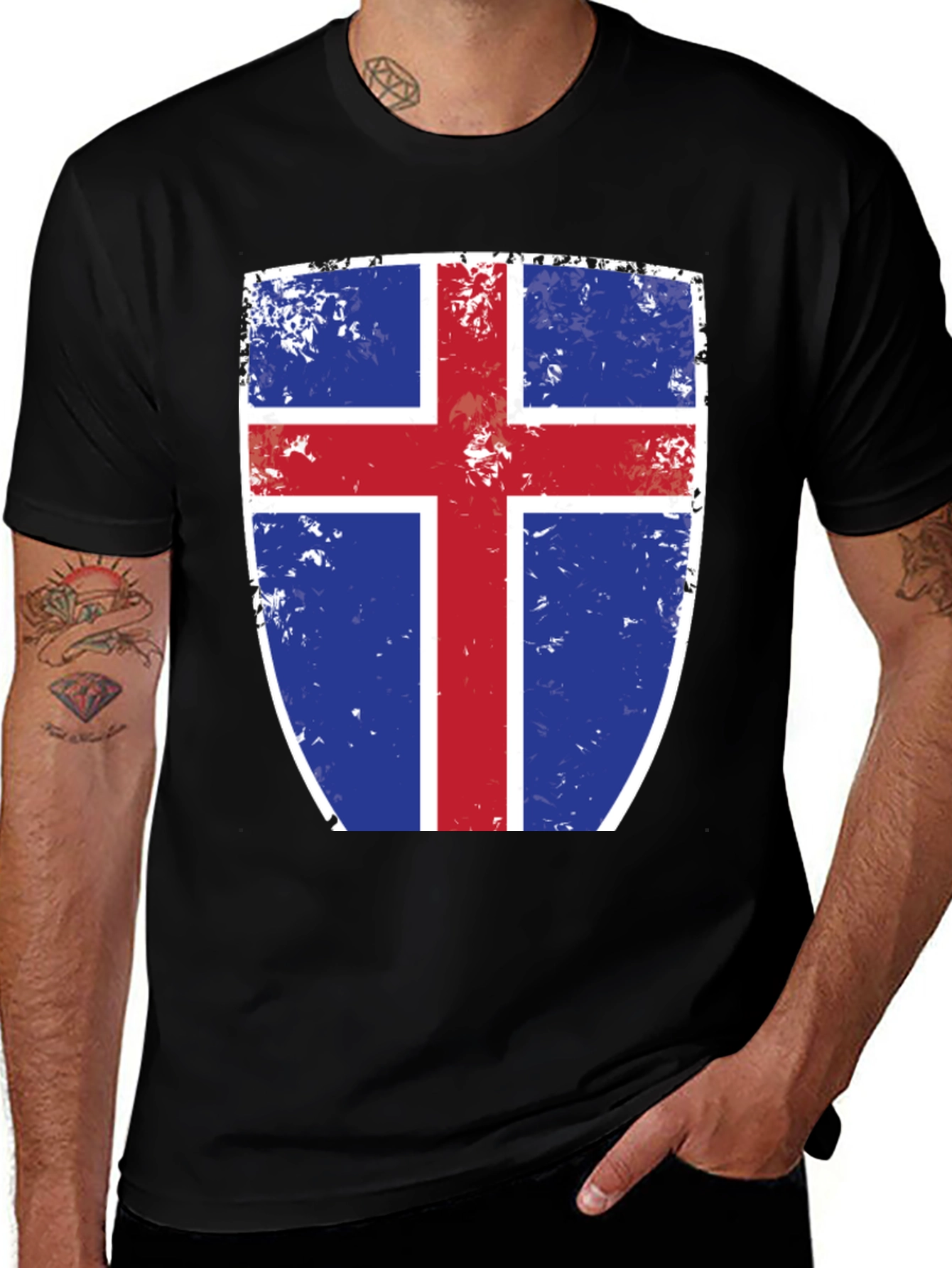 Icelandic Flag Shield Graphic Tee - Black Cotton T-Shirt