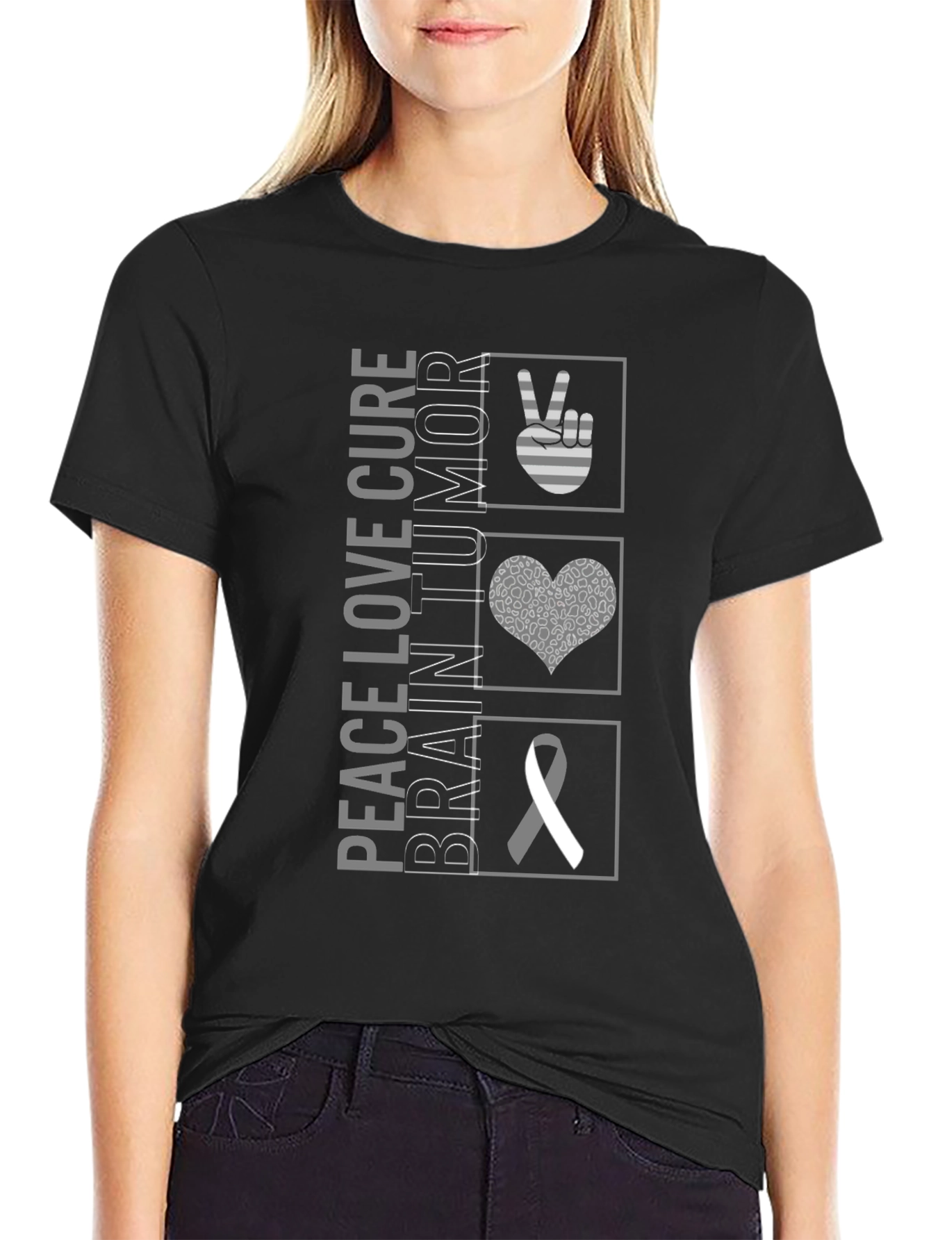 Peace Love Cure Brain Tumor Awareness T-Shirt