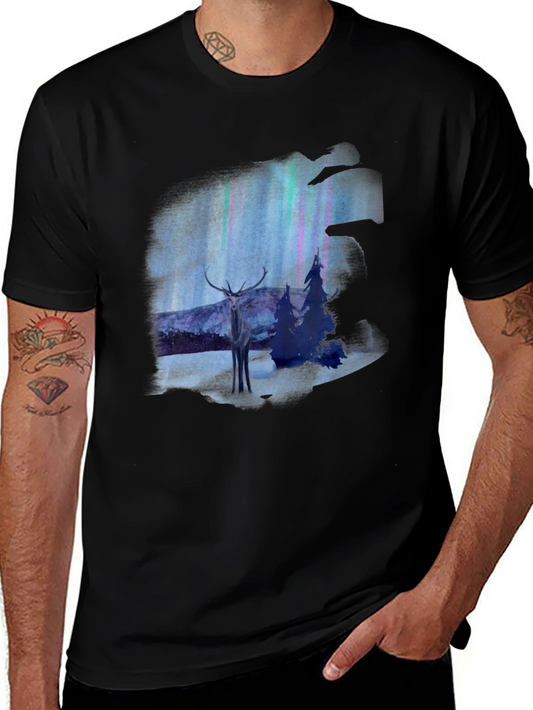 Aurora Deer Graphic Tee - Northern Lights T-Shirt