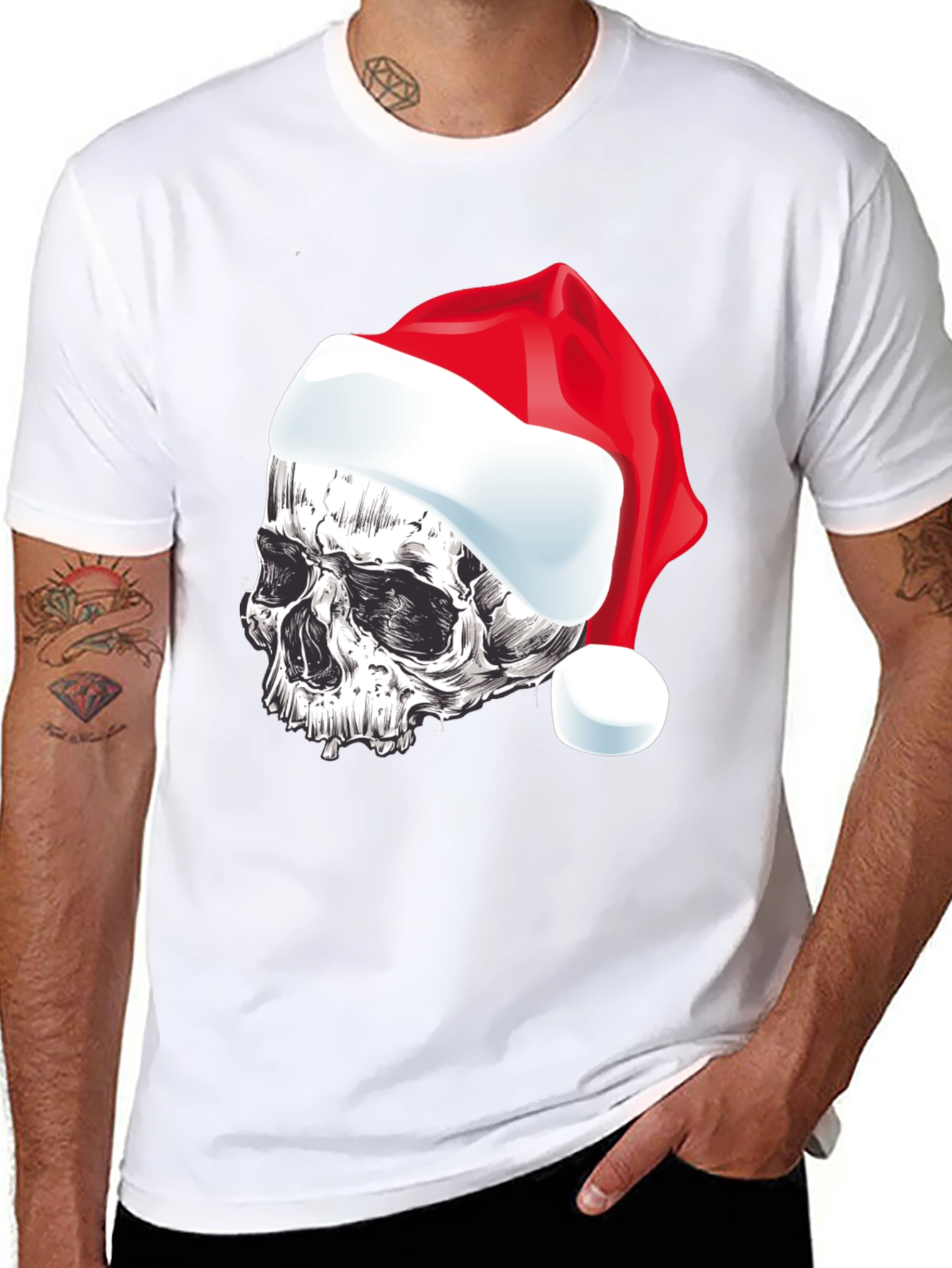 Skull Santa Hat Graphic T-Shirt