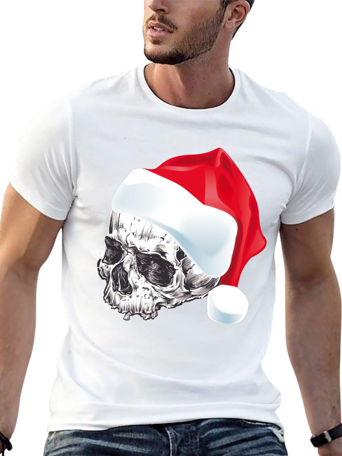 Skull Santa Hat Graphic T-Shirt