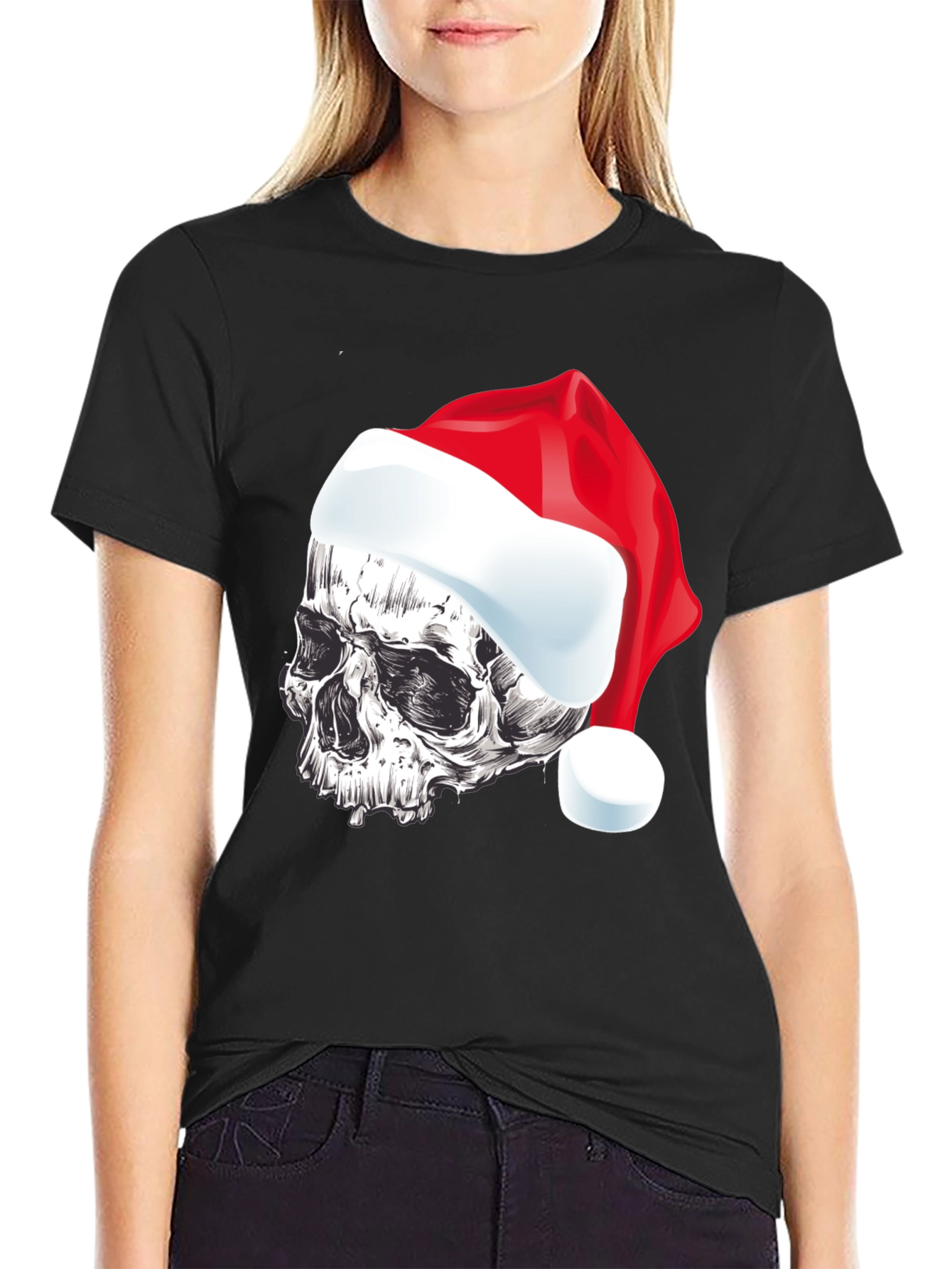 Skull Santa Hat Graphic T-Shirt