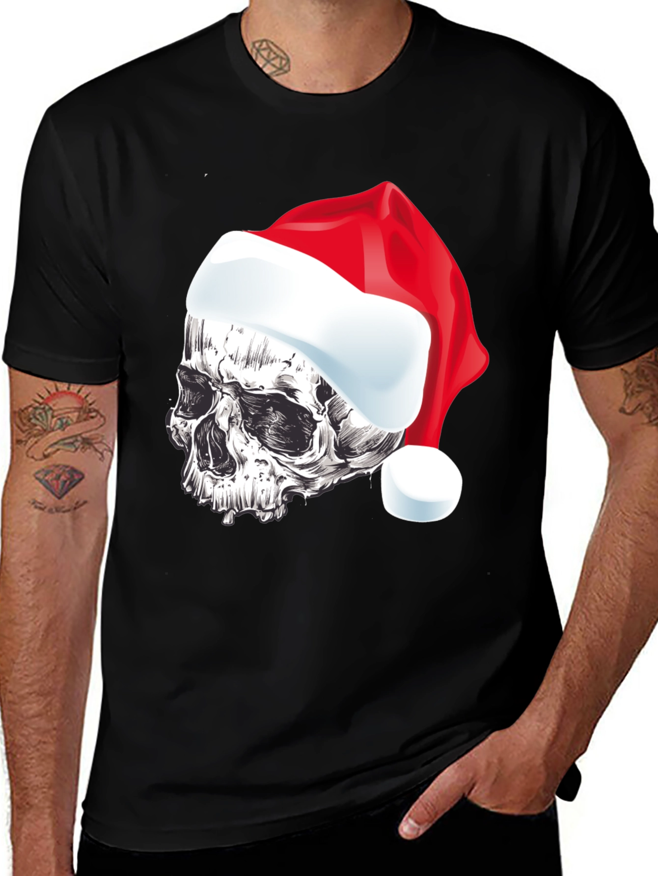 Skull Santa Hat Graphic T-Shirt