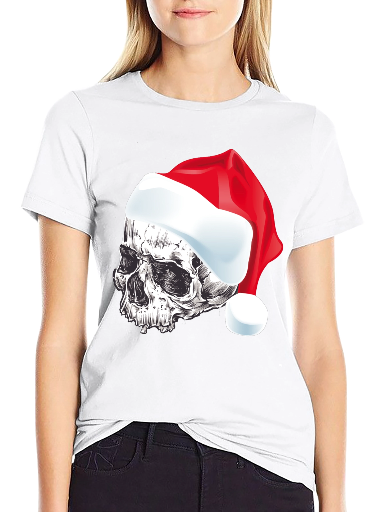 Skull Santa Hat Graphic T-Shirt