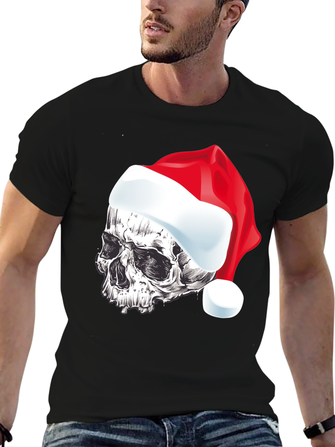 Skull Santa Hat Graphic T-Shirt
