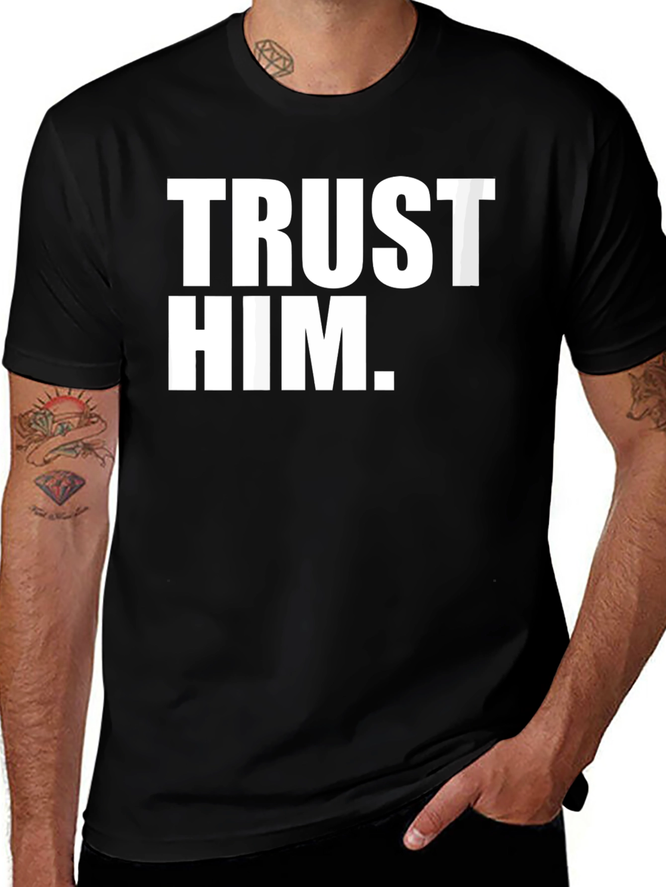 Trust Him Graphic Tee - Mens Black Cotton T-Shirt