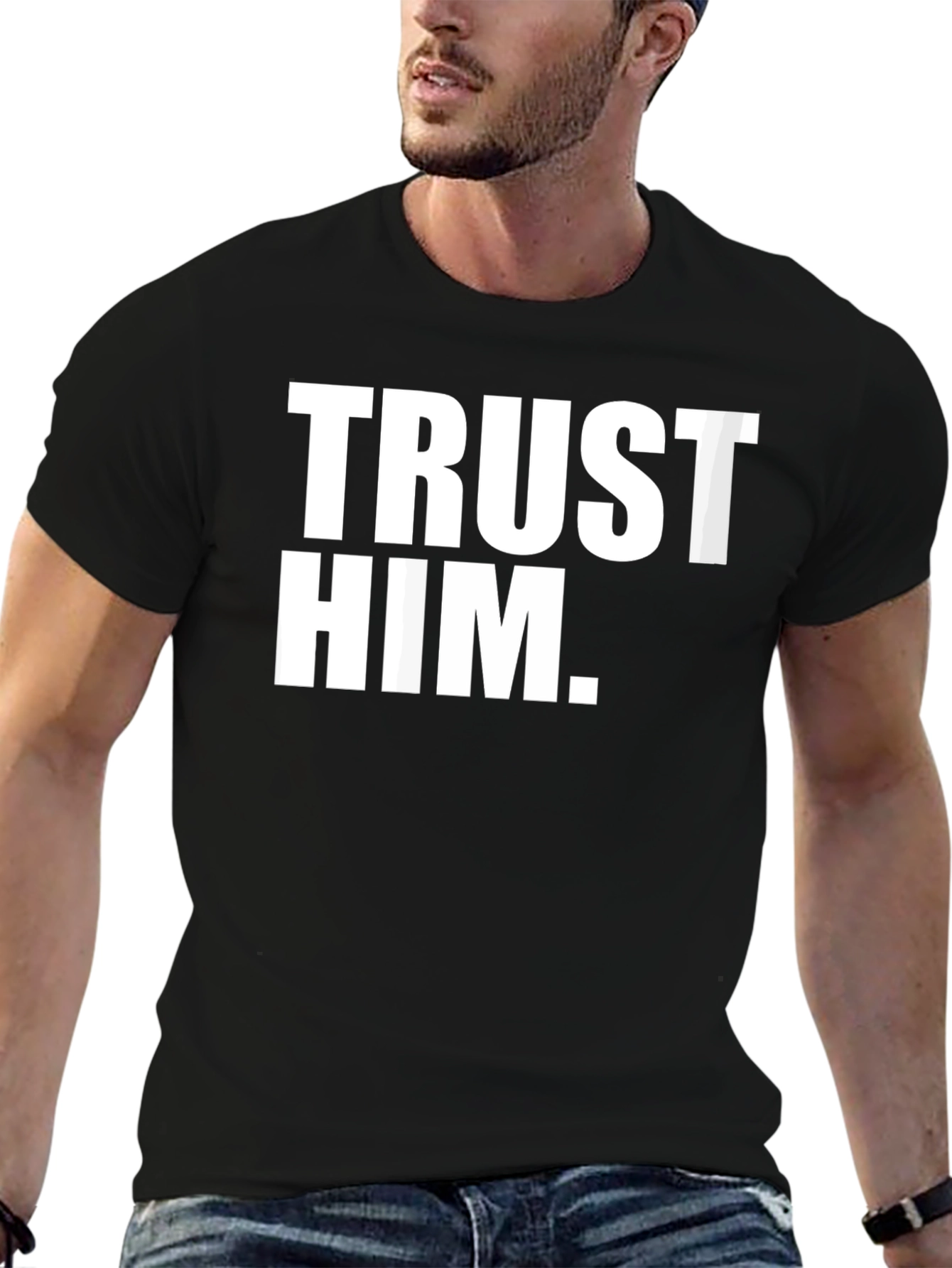 Trust Him Graphic Tee - Mens Black Cotton T-Shirt
