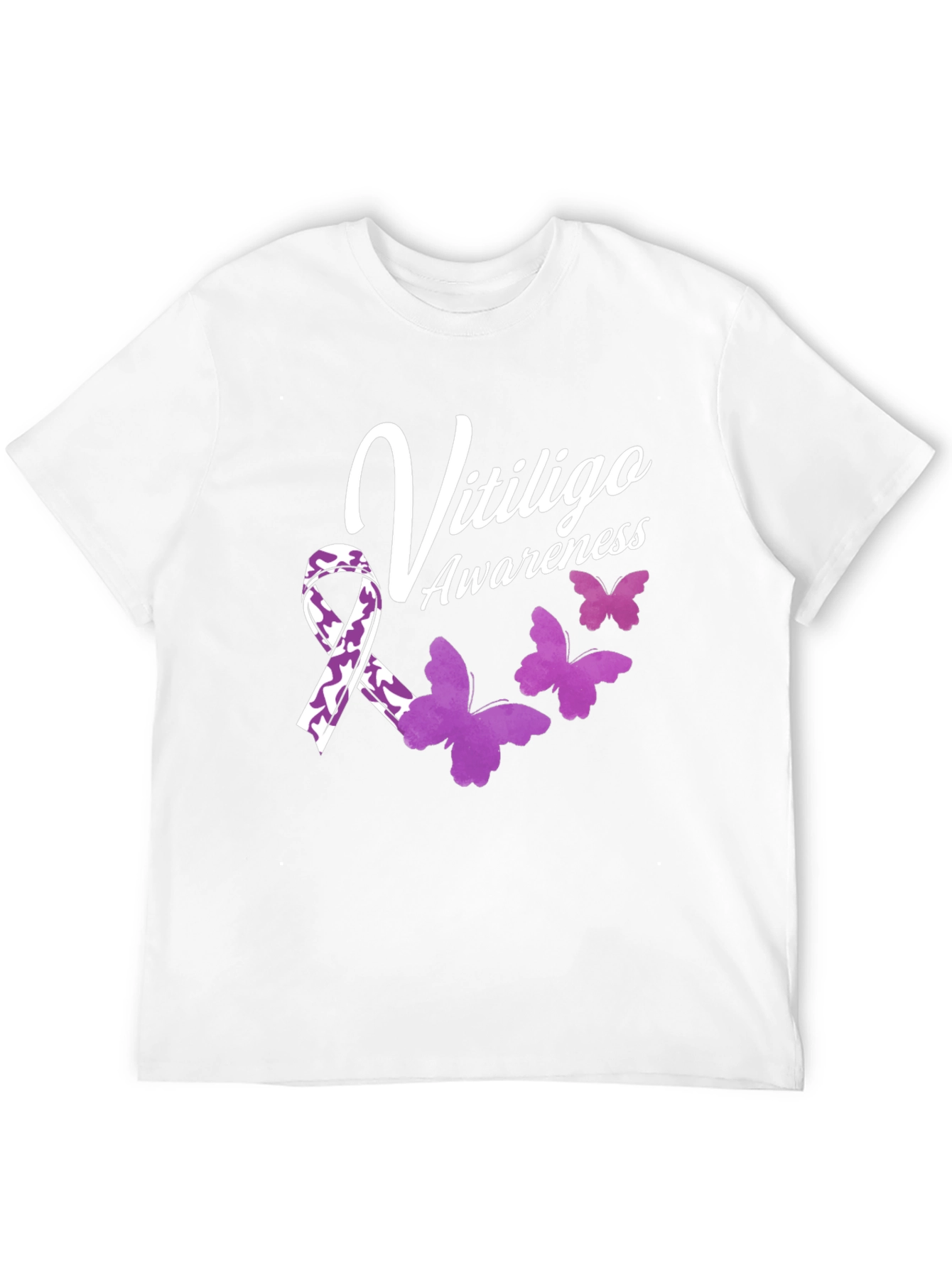 Vitiligo Awareness T-Shirt with Ribbon & Butterflies