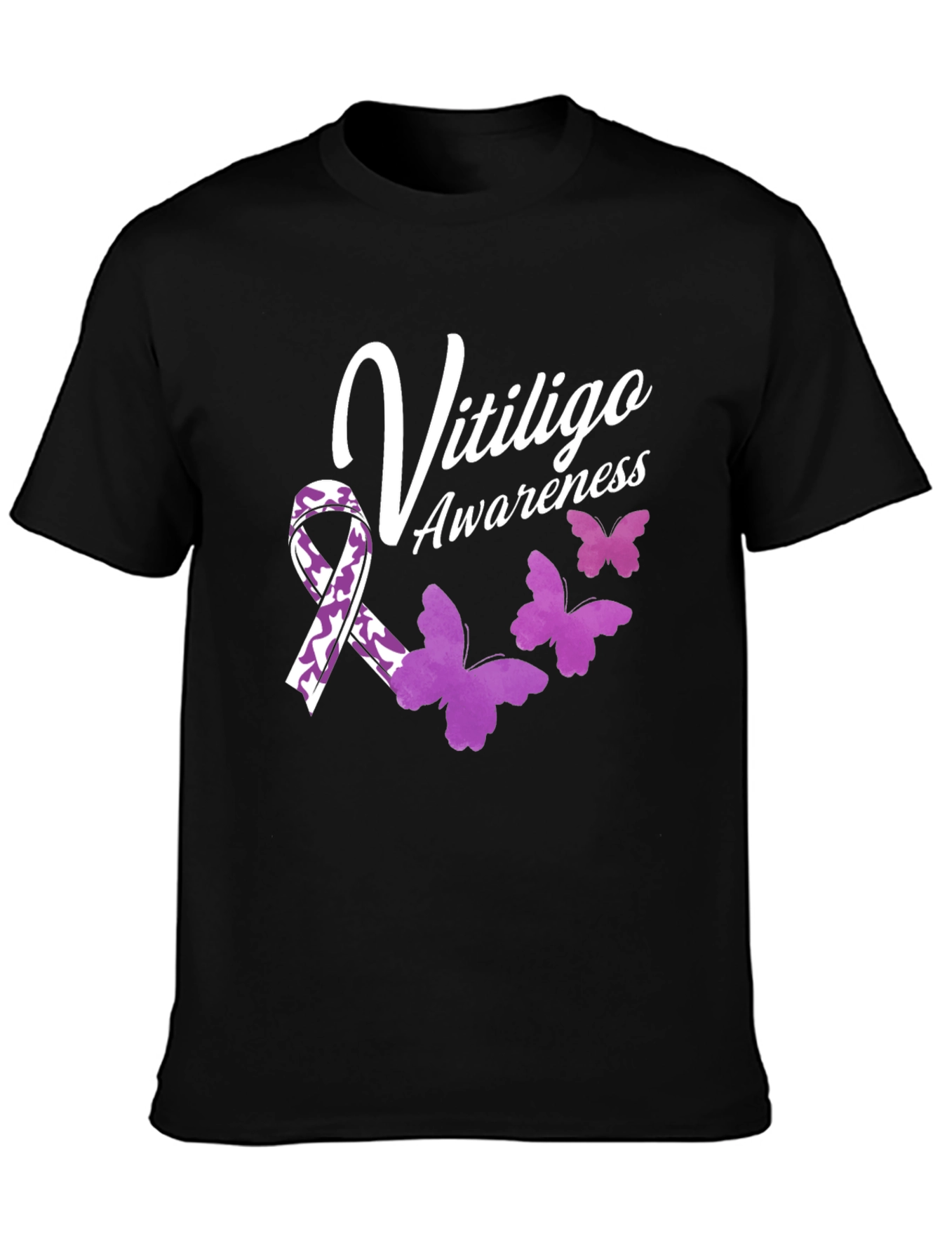 Vitiligo Awareness T-Shirt with Ribbon & Butterflies