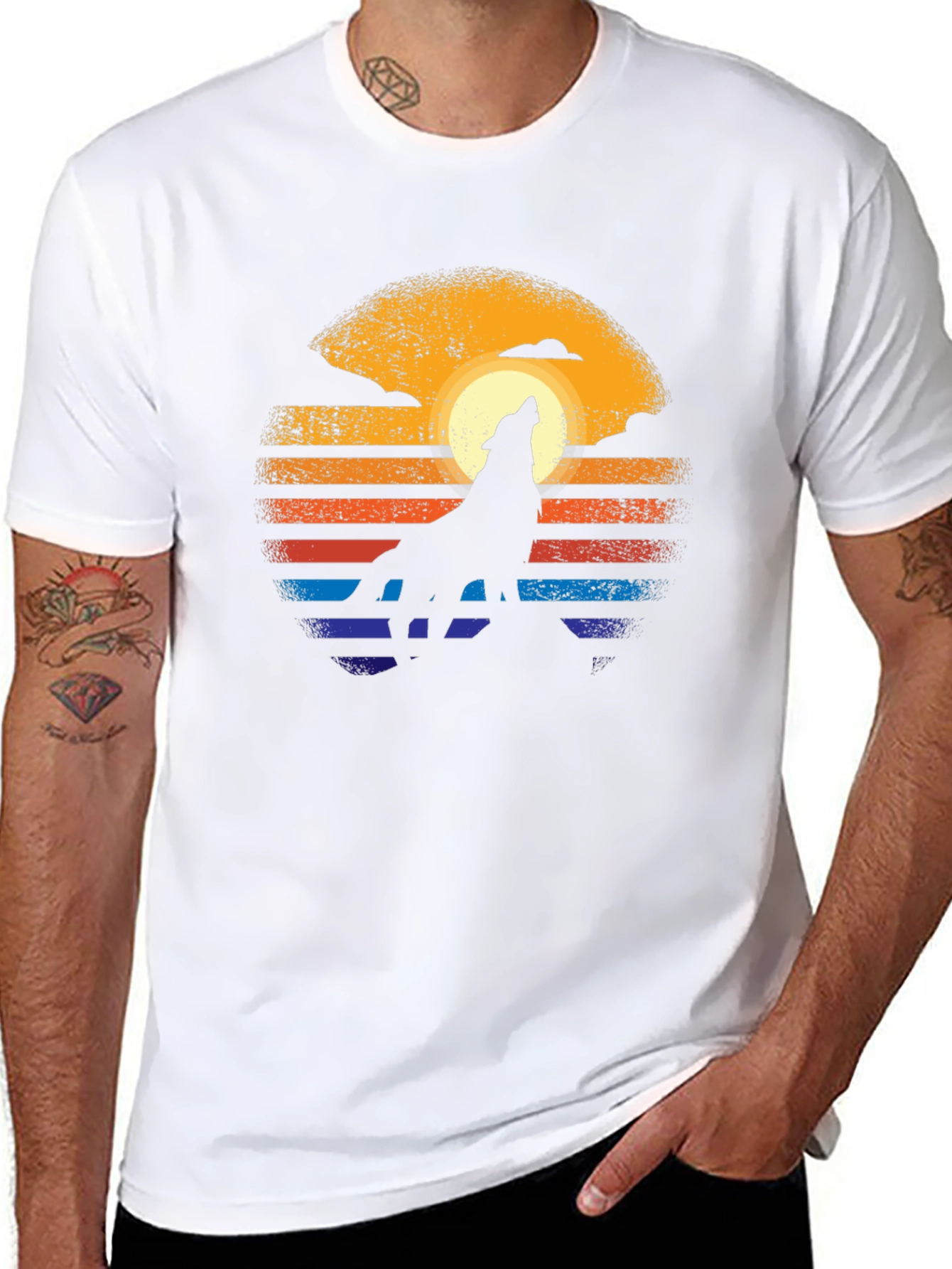 Retro Wolf Howl T-Shirt - Sunset Design