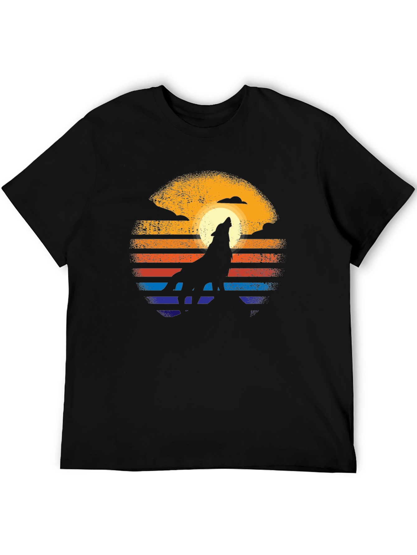 Retro Wolf Howl T-Shirt - Sunset Design