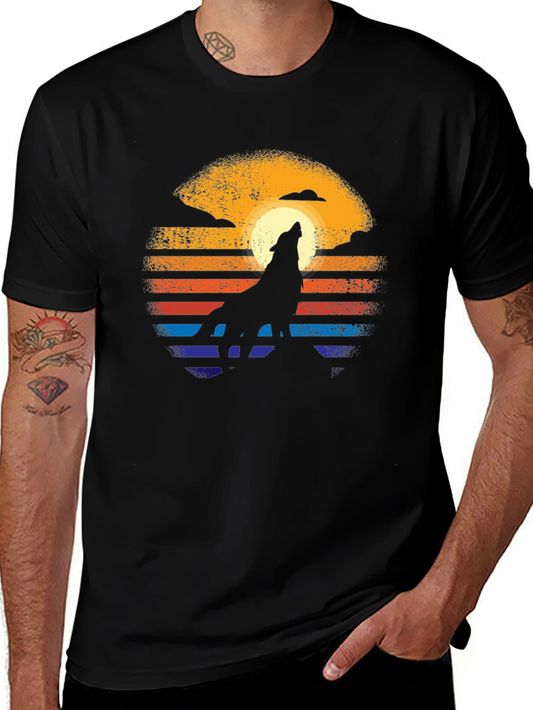 Retro Wolf Howl T-Shirt - Sunset Design